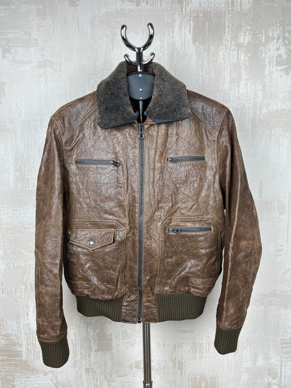 Hugo Boss Hugo Boss Orange Aviator Leather Bomber Jacket Distressed Size US M / EU 48-50 / 2 - 2 Thumbnail