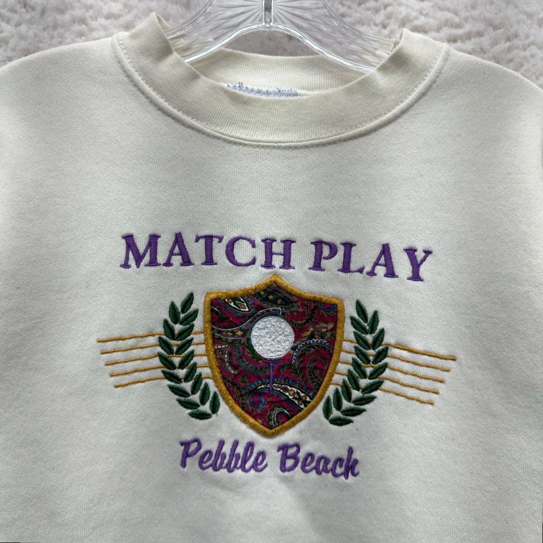 Vintage VINTAGE 90s Golf Sweatshirt Large Embroidered Match Play Pebble Beach Womens L White Size L / US 10 / IT 46 - 3 Thumbnail