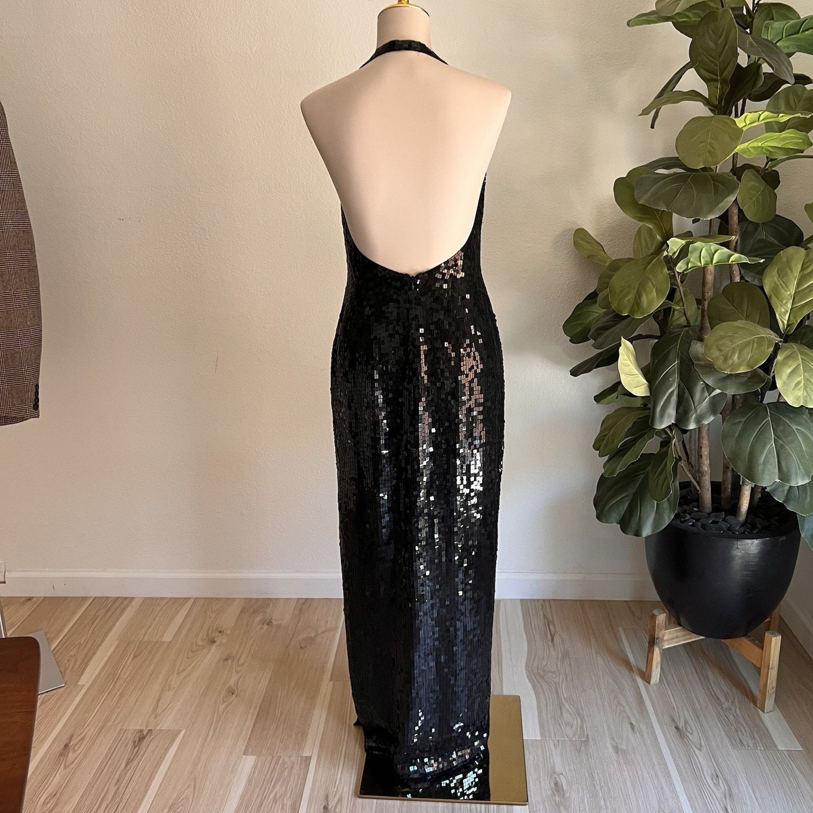 Other Vintage Basix II Silk Sequin Halter Evening Backless Dress Size M / US 6-8 / IT 42-44 - 5 Thumbnail