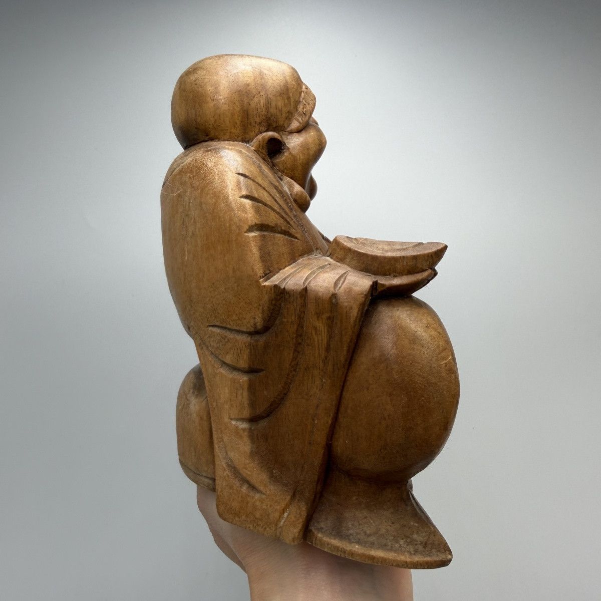 Vintage Vintage Hand Carved Wooden Lucky Buddha Hotei Feng Shui Size ONE SIZE - 7 Thumbnail