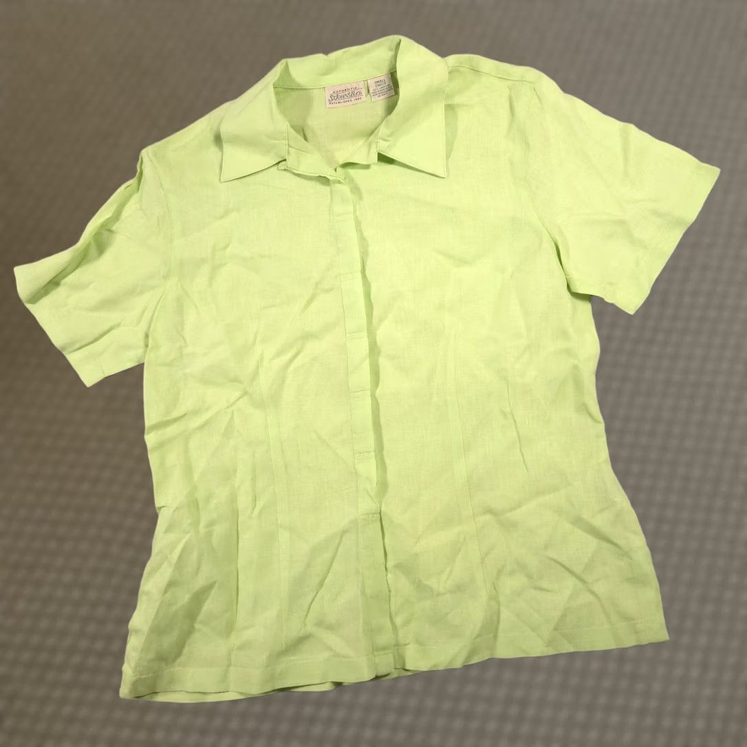 Vintage St. Johns Bay Shirt Womens Small Green Linen Short Sleeve Button Up Collared Top Size S / US 4 / IT 40 - 1 Thumbnail
