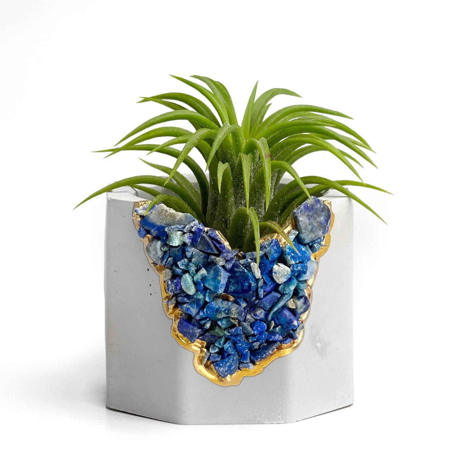 Other Lapis Lazuli Crystal Geode Planter | Concrete Succulent Pot Size ONE SIZE - 7 Thumbnail