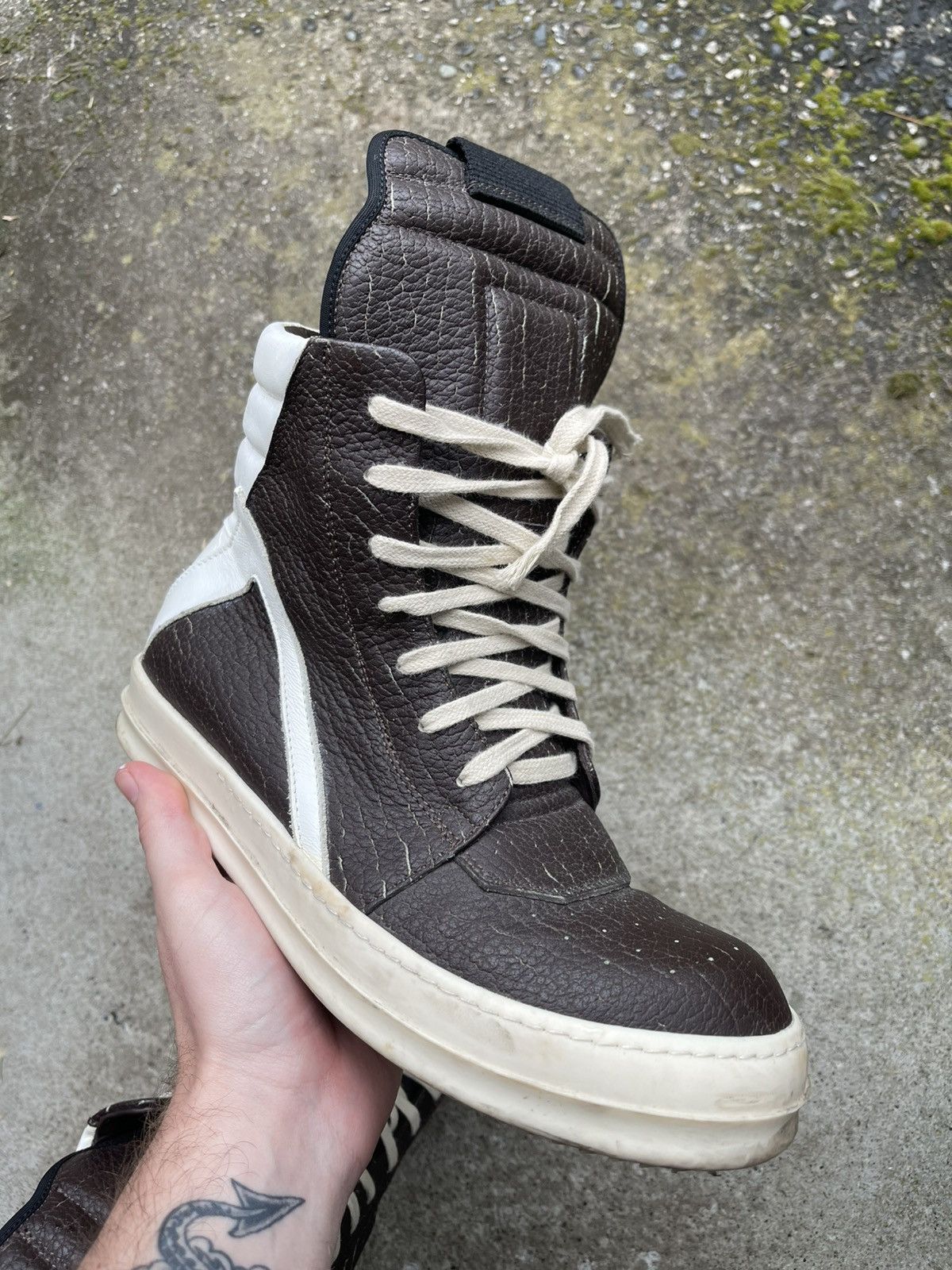 Rick Owens steal 2016 Cracked Brown leather Geobaskets Size US 8 / EU 41 - 1 Thumbnail