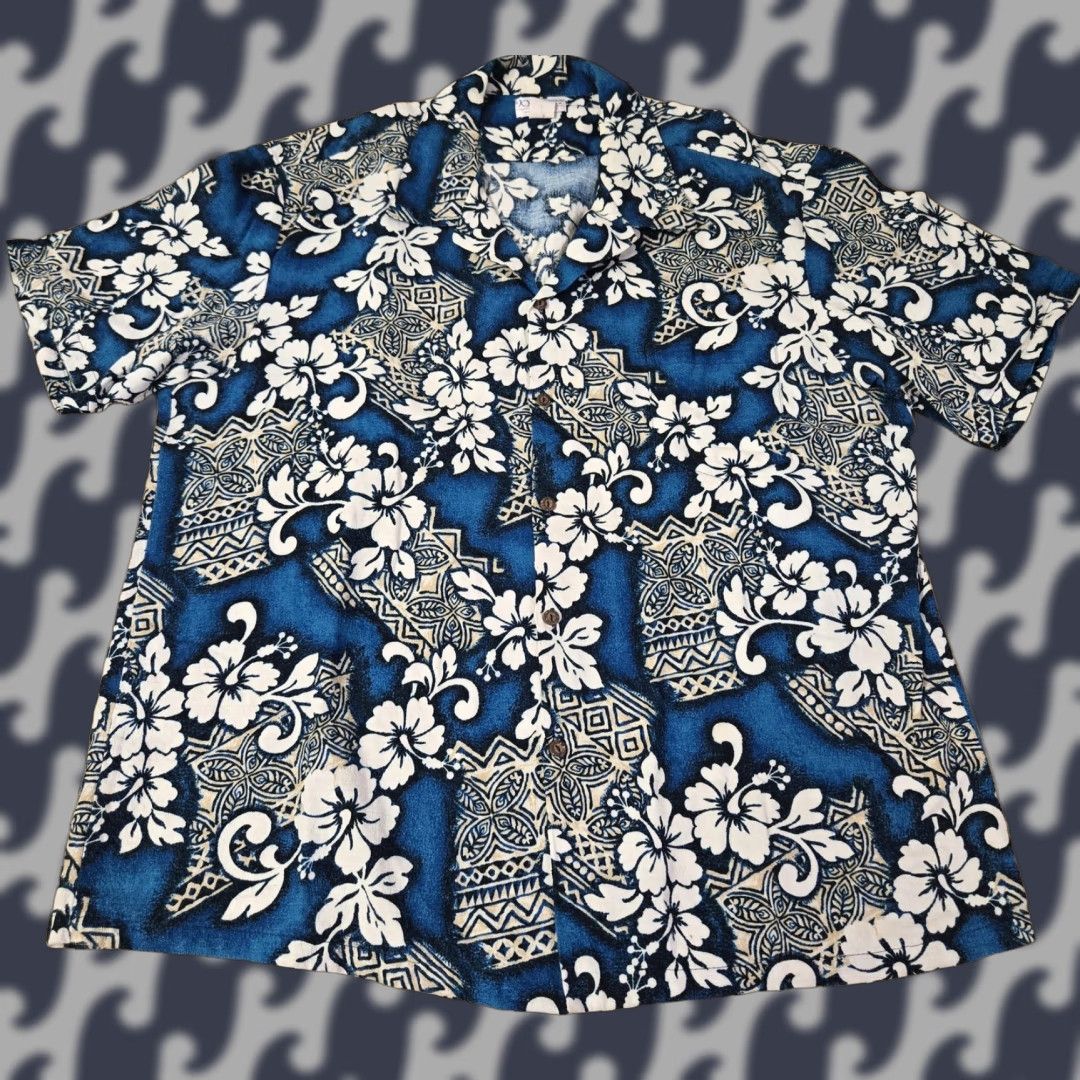 Vintage KY's International Fashion Shirt Mens 3XL Hawaiian Aloha Made in Hawaii USA Blue Floral Button-Up Short Sleeve Collared Cotton Beach Tropical Size US XXL / EU 58 / 5 - 1 Thumbnail