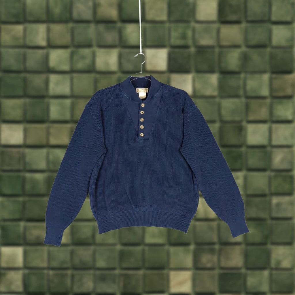 Vintage VINTAGE L.L. Bean Sweater Men’s L Blue Henley Knit Pullover flaw Shuades? Size US L / EU 52-54 / 3 - 1 Thumbnail