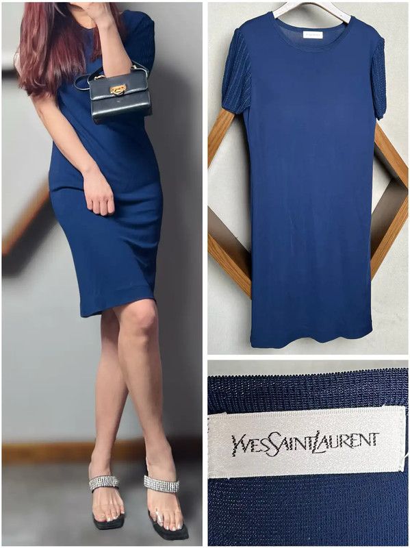 Yves Saint Laurent Yves Saint Laurent Blue Polyester Dress 0089 Size M / US 6-8 / IT 42-44 - 1 Thumbnail