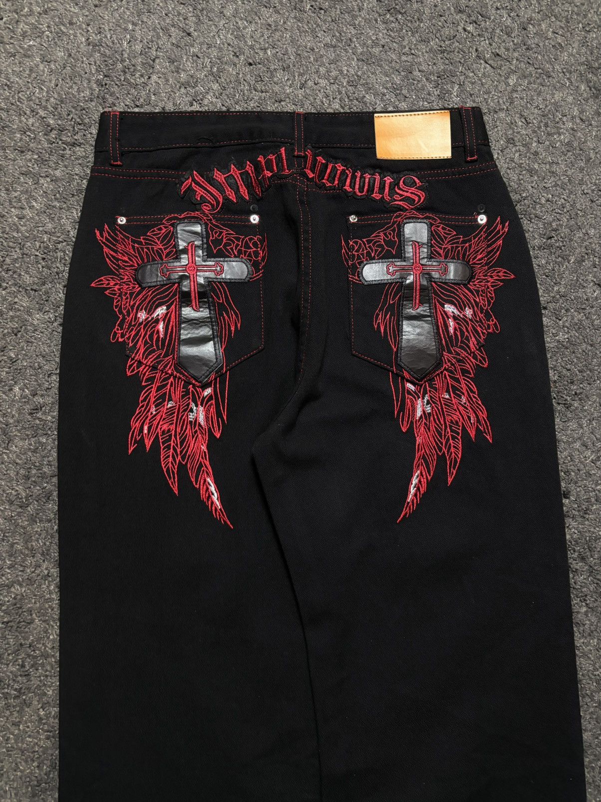 Jean × Vintage Vintage very rare cross wings medieval red black baggy jeans Size US 34 / EU 50 - 5 Thumbnail