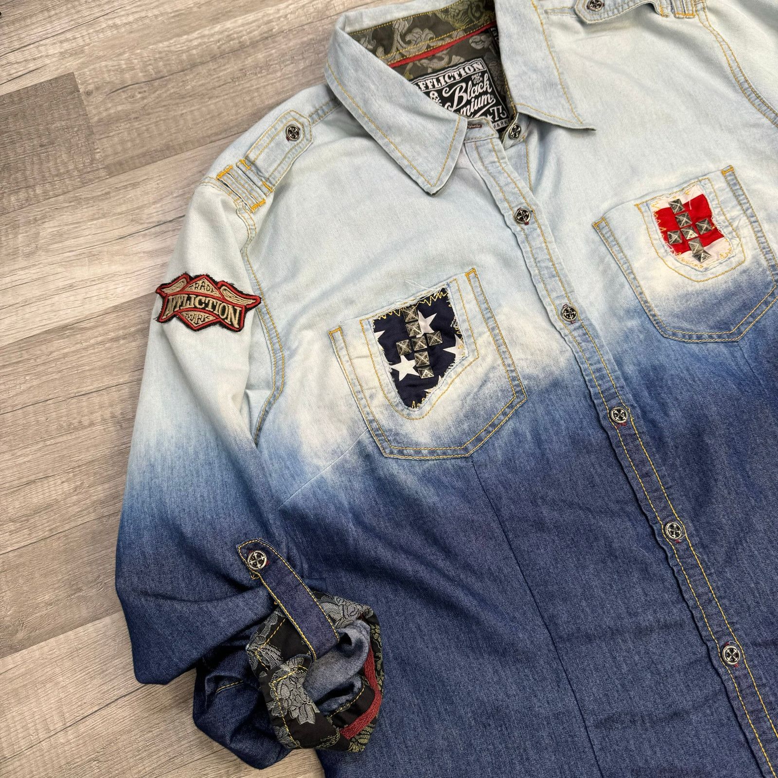 Affliction Affliction Womens Blue Ombré Button Shirt Patriotic Large Size L / US 10 / IT 46 - 5 Thumbnail