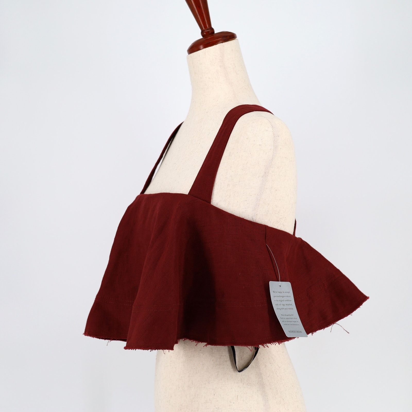 Aje Aje. Women Burgundy Linen Ruffle Cropped Halter Top Size 8 Size M / US 6-8 / IT 42-44 - 2 Thumbnail