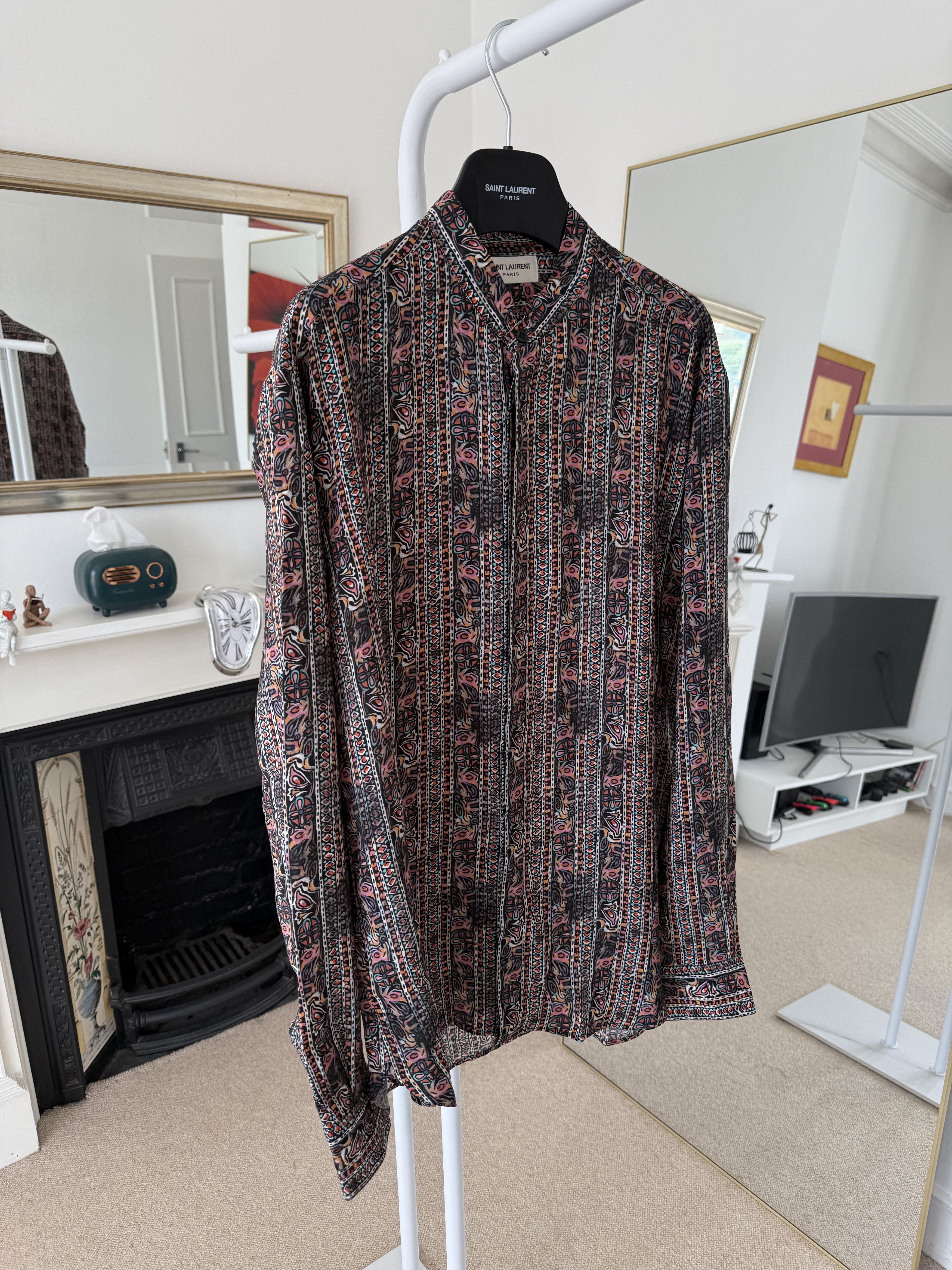 Hedi Slimane × Saint Laurent Paris Saint Laurent Silk Nehru Collar Multi Pattern Shirt Size US L / EU 52-54 / 3 - 3 Thumbnail