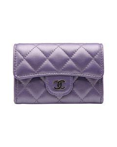 Chanel Iridescent Purple Quilted Calfskin Mini Card Holder on Chain