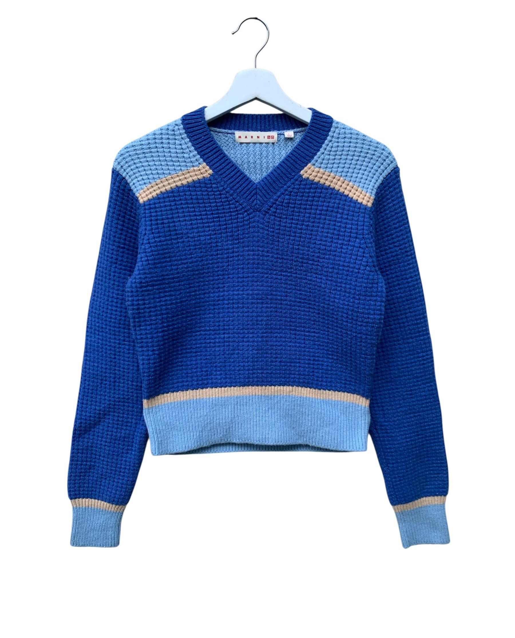 Marni × Uniqlo MARNI X UNIQLO Knitted Blue Sweater V neck Color Block Size US L / EU 52-54 / 3 - 1 Thumbnail