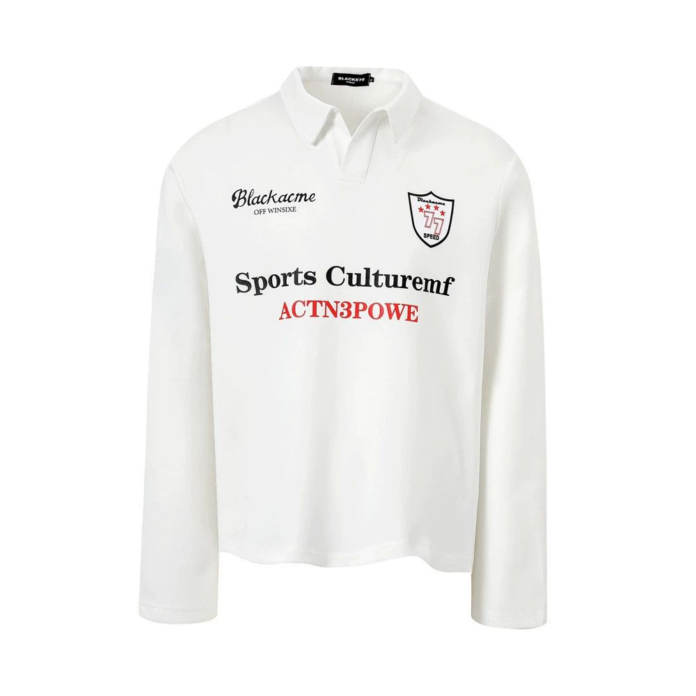 Vintage Men's badge and letter print long-sleeved lapel T-shirt Size US L / EU 52-54 / 3 - 1 Thumbnail