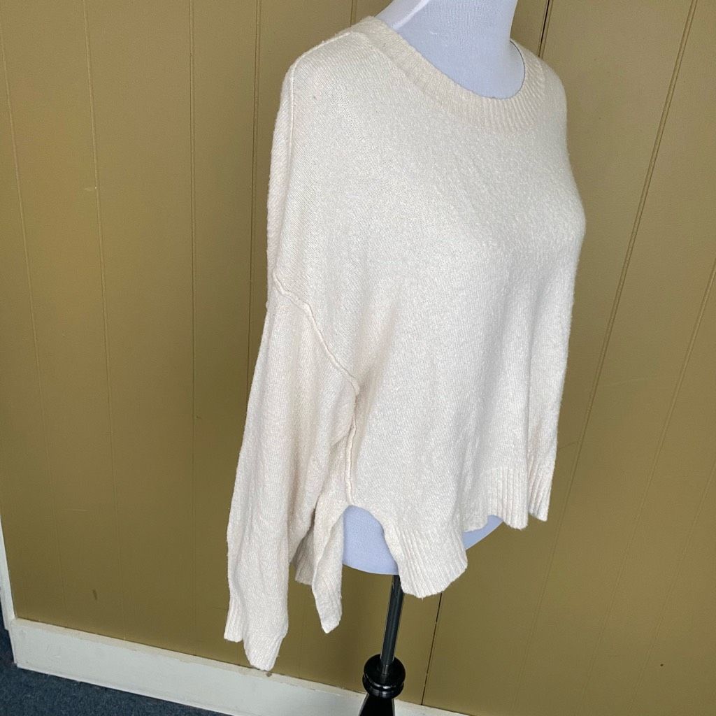 American Eagle Outfitters American Eagle women S scoopneck Longsleeve white sweater w/ Size S / US 4 / IT 40 - 3 Thumbnail