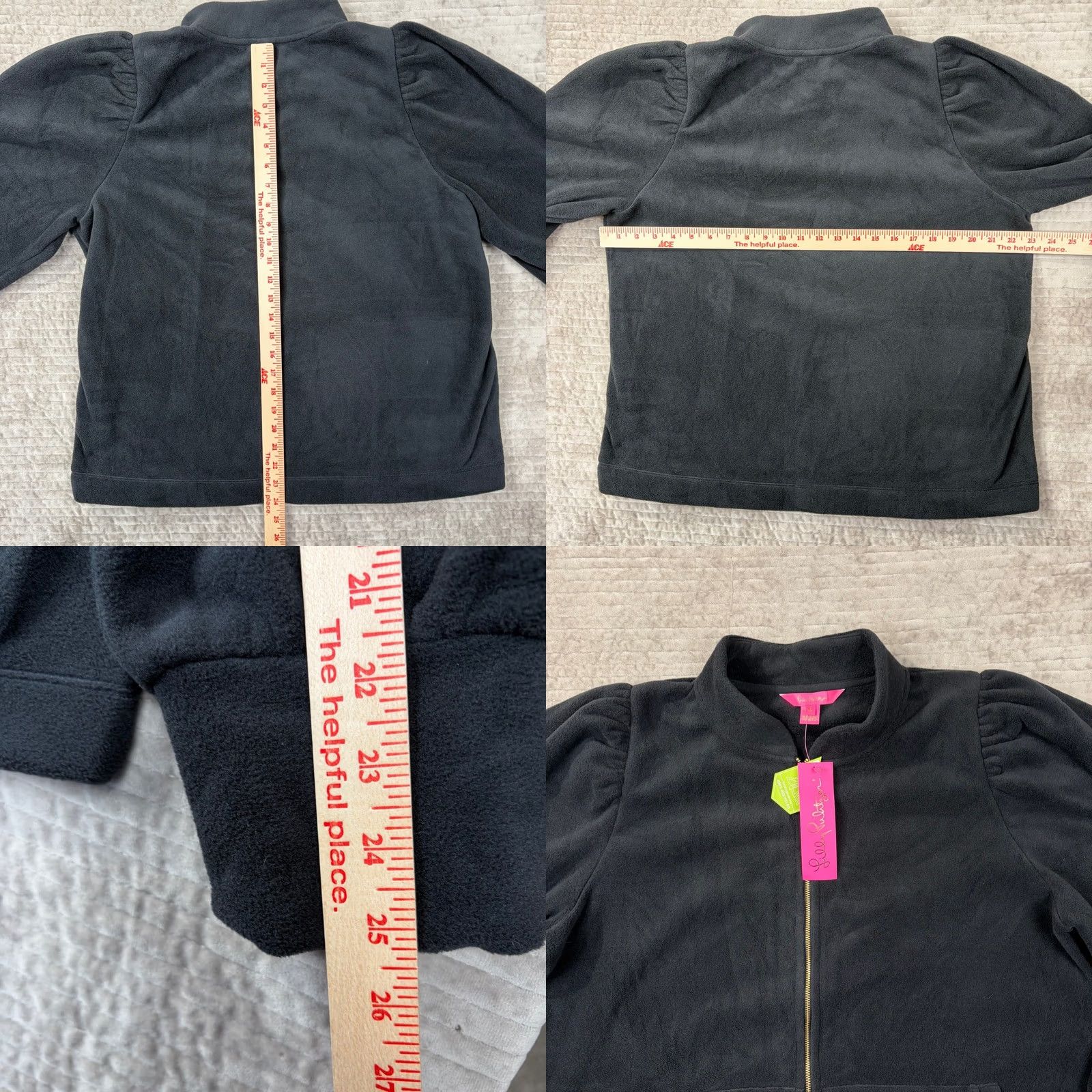 Lilly Pulitzer Lilly Pulitzer Cabello Fleece Zip-Up Jacket Black Puff Shoulder Mock Neck XL Womens Short Jacket Zipper Pocket (Casual, Travel) Size XL / US 12-14 / IT 48-50 - 8 Thumbnail