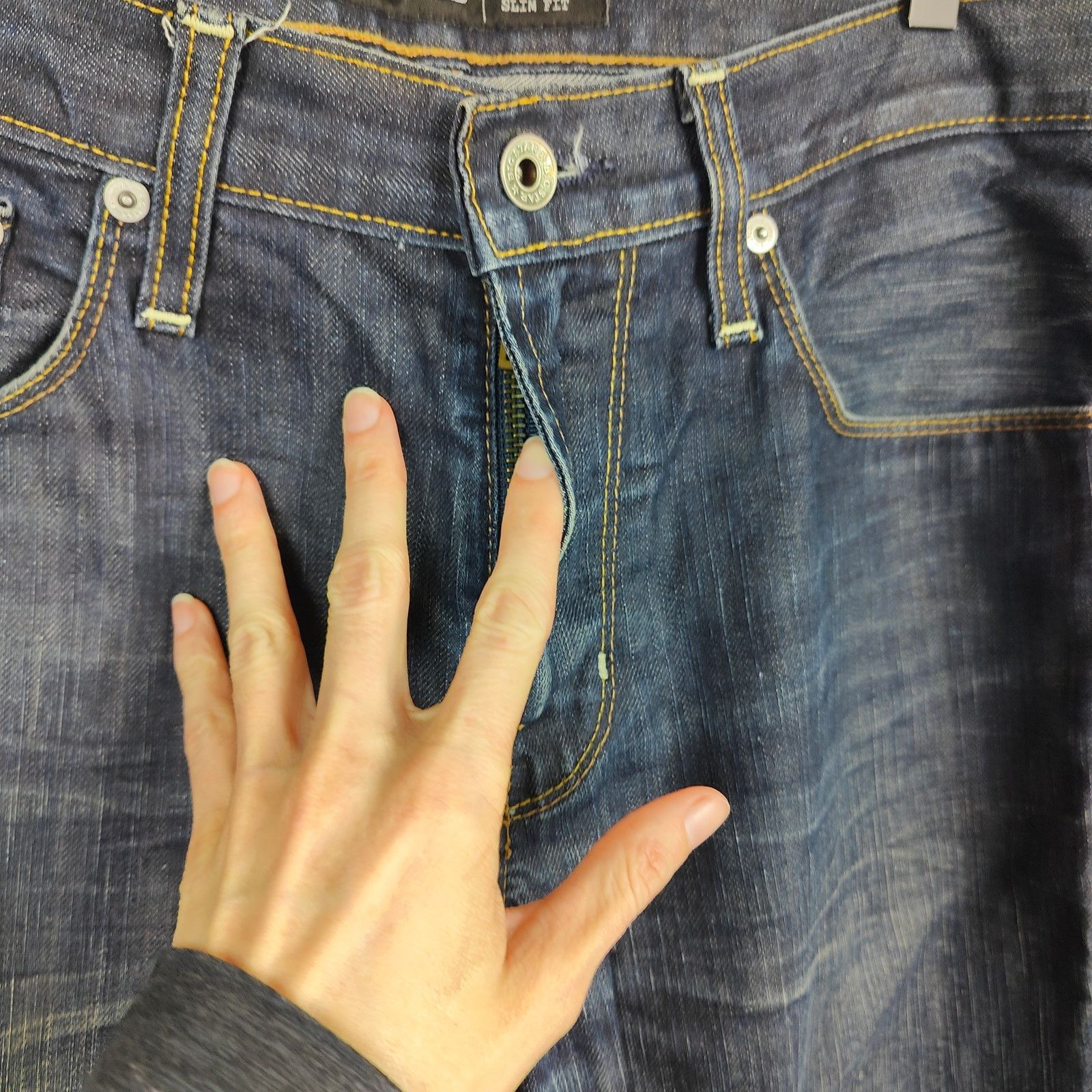 Big Star Big Star Division Slim Fit Jeans Men 32 Dark Wash Whiskering Size US 32 / EU 48 - 3 Thumbnail