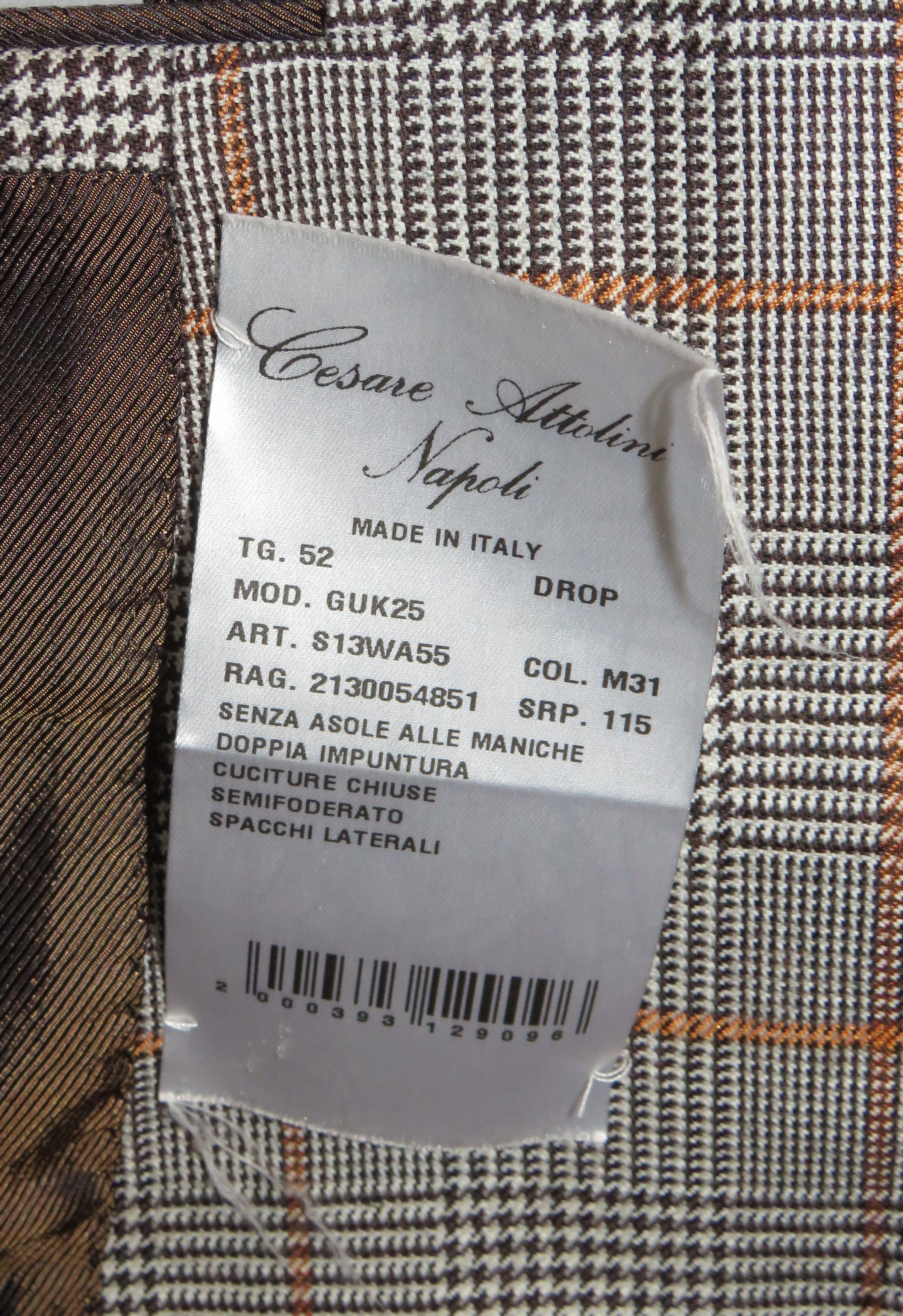 Cesare Attolini GUK Gray Plaid Super 140 Current Two Button Sport Coat 42 Size 42R - 14 Thumbnail