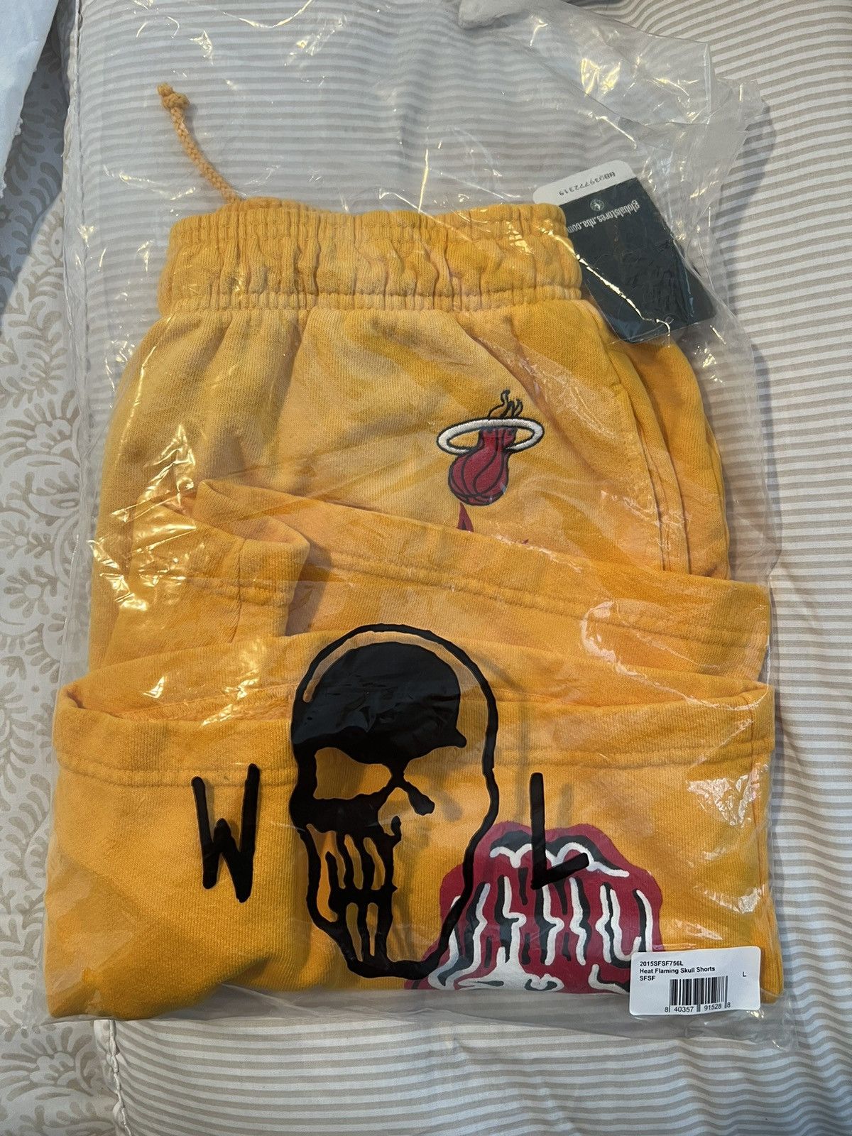 image of Warren Lotas Warren Lotus Miami Heat Championship Sweatshorts in Yellow, Men's (Size 34)