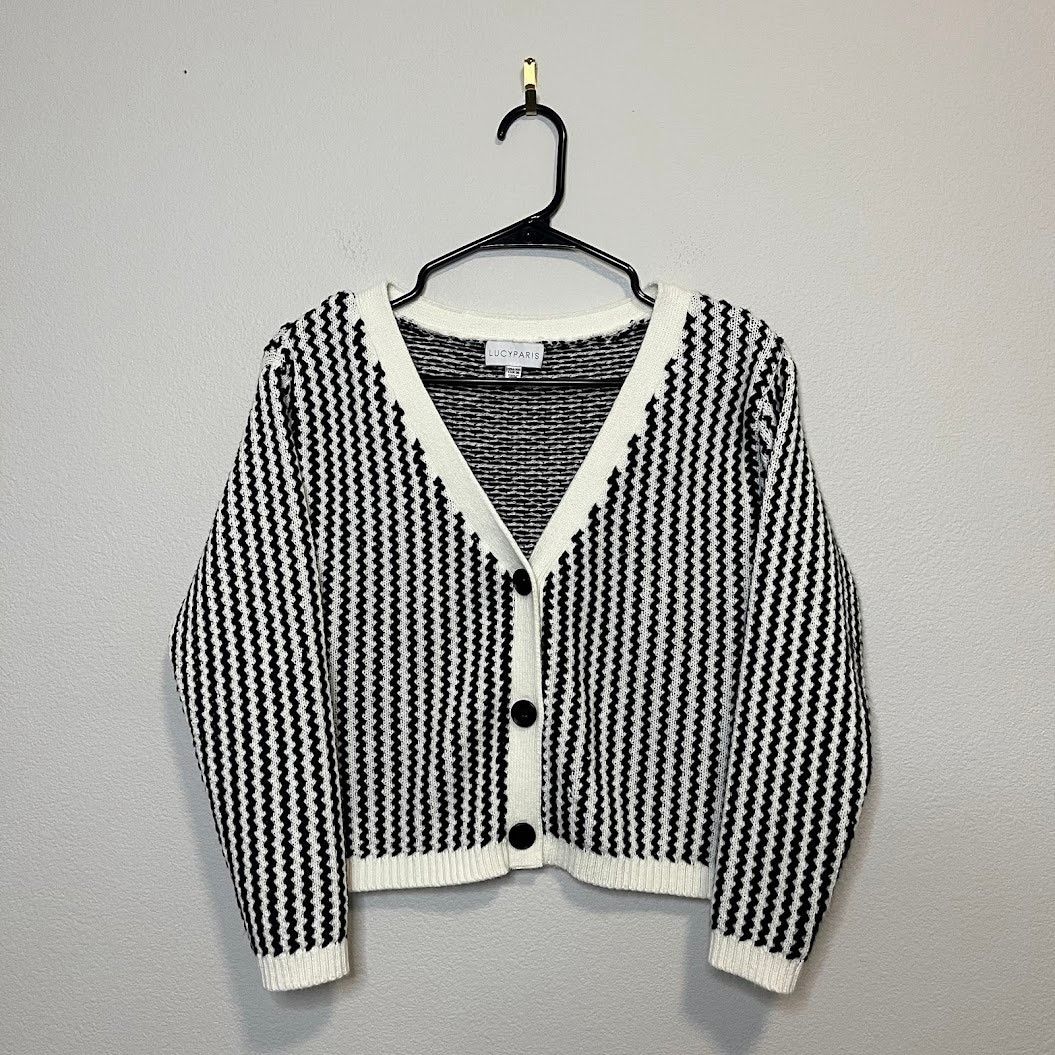 Designer Lucy Paris Taya Chevron Knit V-Neck Button Down Cardigan XS Size XS / US 0-2 / IT 36-38 - 2 Thumbnail
