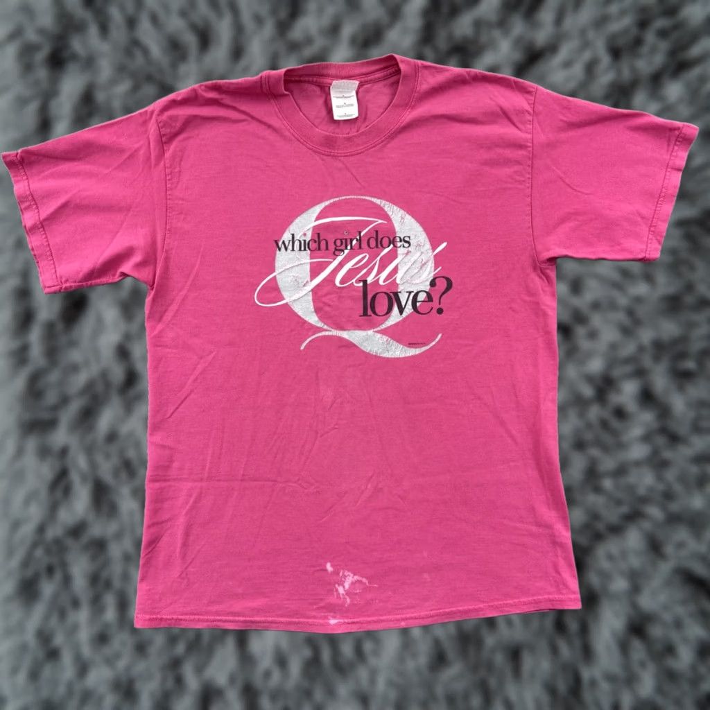Gildan VINTAGE Jesus Religious Shirt Adult Large Pink Jeremiah 31:3 Christian Y2K USA Shirt Size US L / EU 52-54 / 3 - 1 Thumbnail