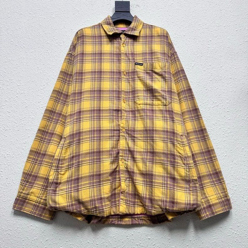 Balenciaga Yellow Plaid Cotton Shirt Jacket