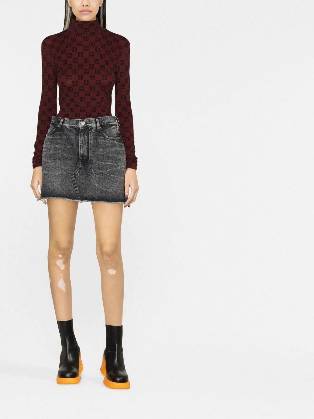 Balenciaga o1la1rc1a1024 Trompe l'Oeil Organic Denim Skirt Noir/Iceberg Size 27" / US 4 / IT 40 - 2 Thumbnail