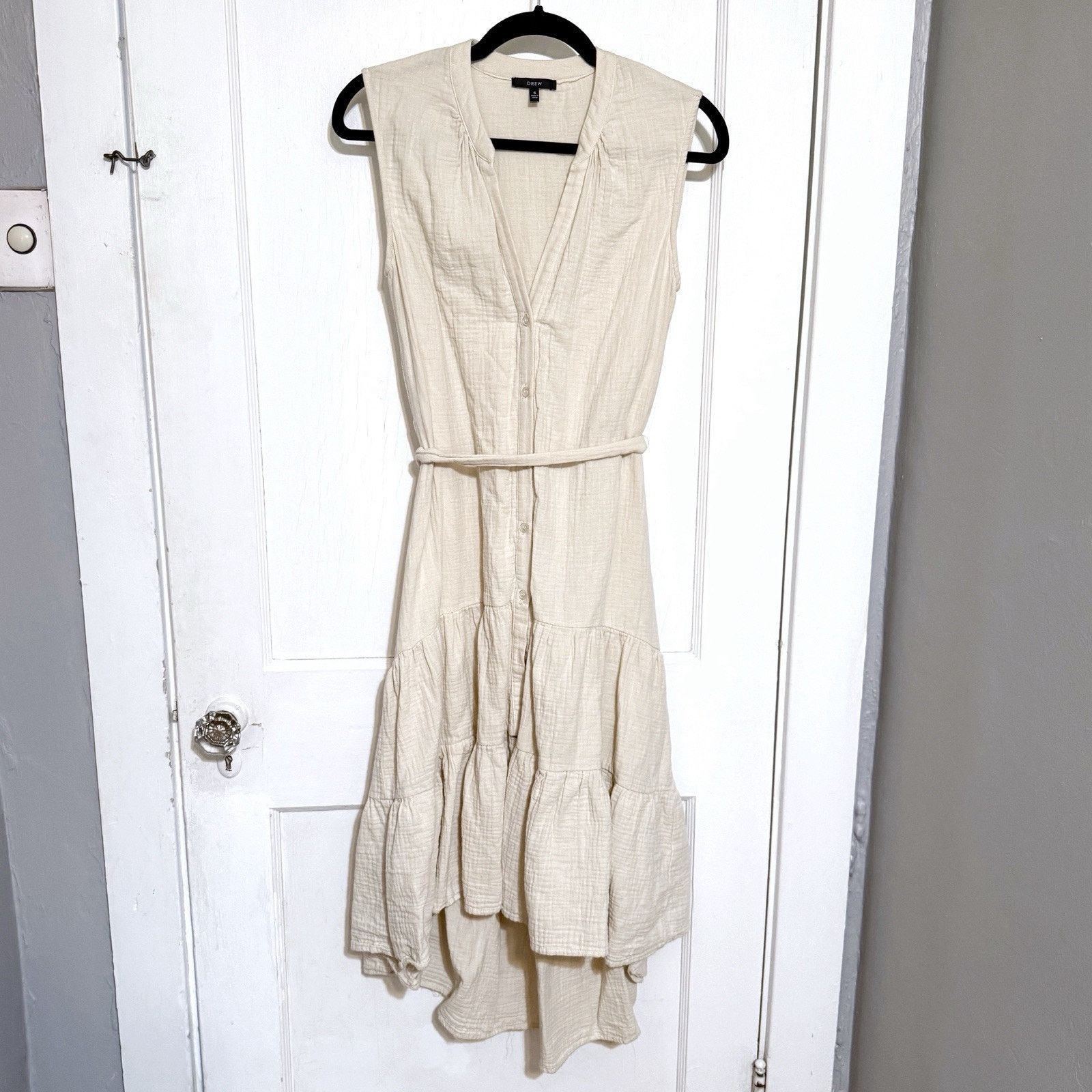 Drew Drew Anthropologie Button Belted Dress Natural Sz Small Size S / US 4 / IT 40 - 1 Thumbnail