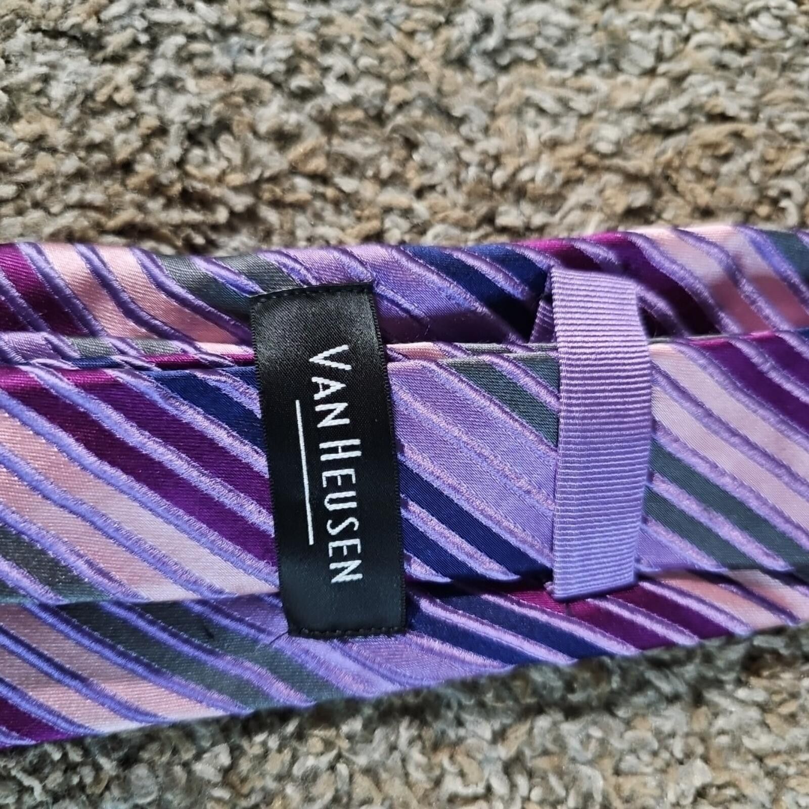 Van Heusen Van Heusen 100% Silk Handmade Purple Necktie Size ONE SIZE - 2 Thumbnail