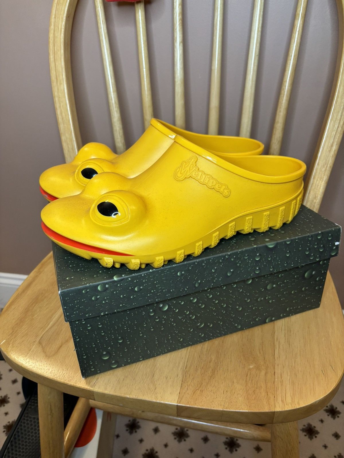 image of J W Anderson Wellipets Frog Mule Shoes Slip On in Yellow, Men's (Size 10)
