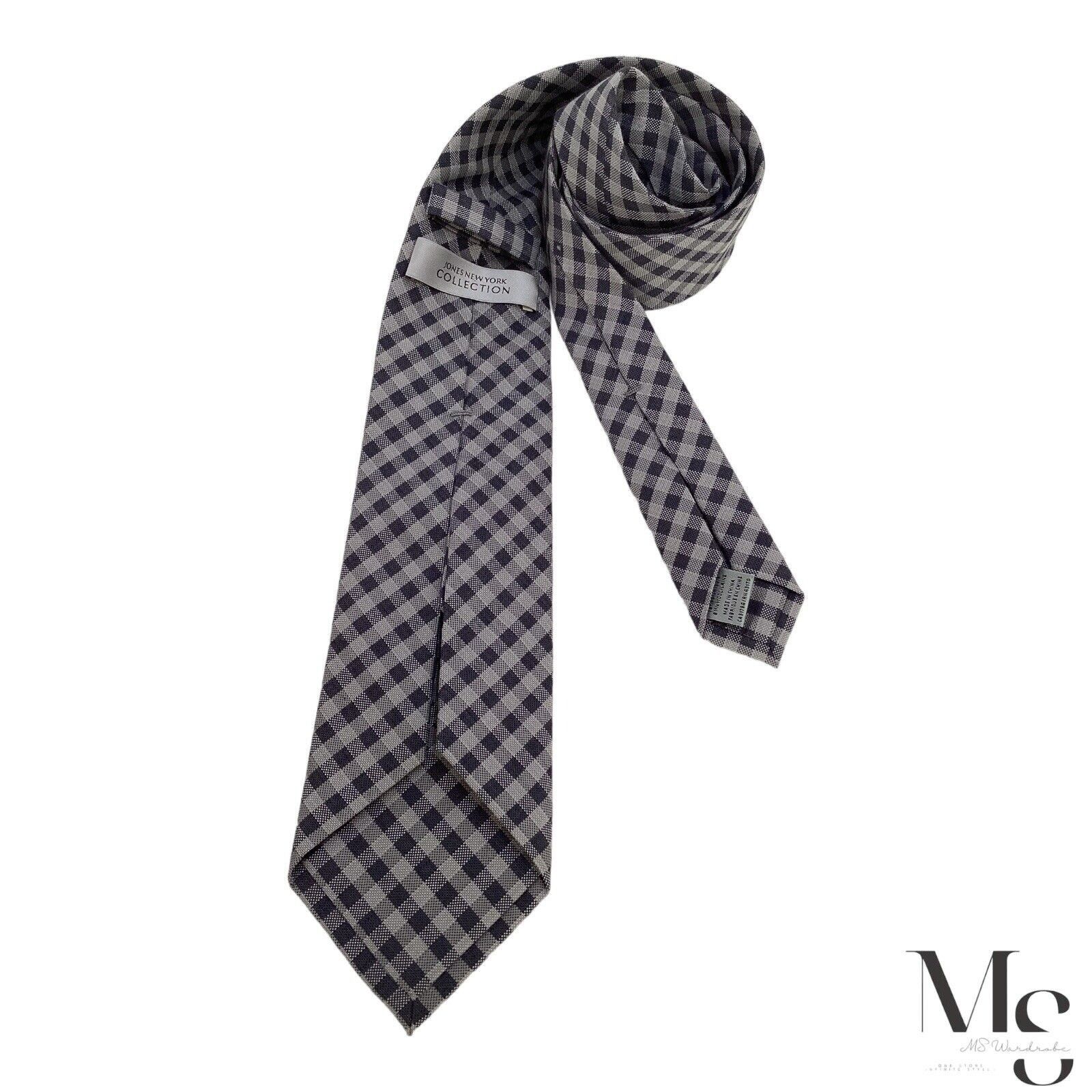 Jones New York JONES NEW YORK 7Fold Gray Plaids & Cheks Wool Blend Tie Size ONE SIZE - 2 Thumbnail