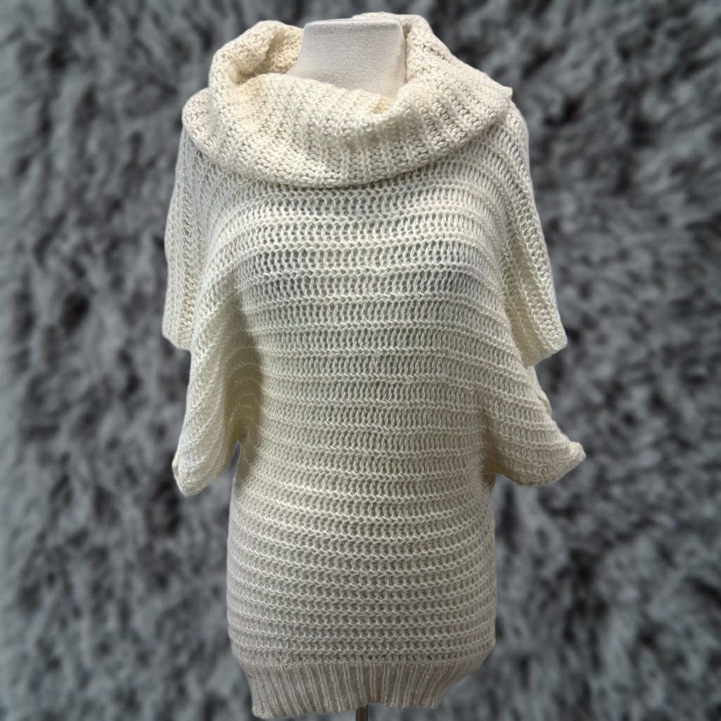 Free People Free People Sweater Cowl Neck Ivory Wool Blend Open-Knit Batwing M Medium Womens Pullover Size M / US 6-8 / IT 42-44 - 1 Thumbnail