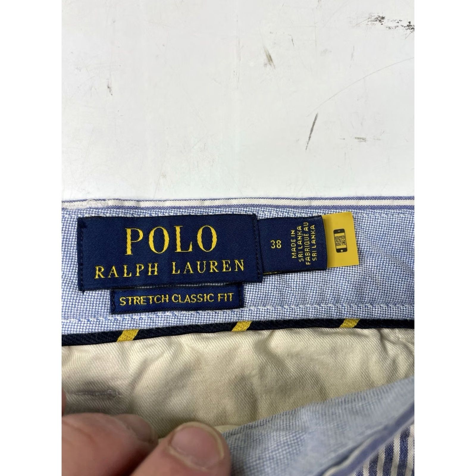 Polo Ralph Lauren Polo Ralph Lauren Shorts Mens 38 Blue Seersucker Stripe Stretch Classic Fit Chino Casual Pockets Cotton Flat Front Regular Colorful Size US M / EU 48-50 / 2 - 2 Thumbnail