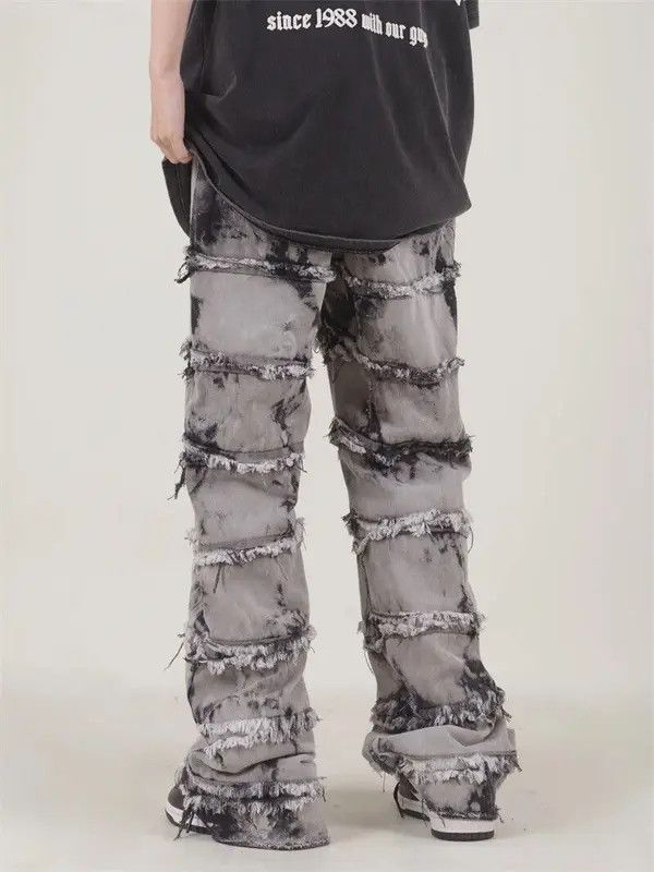 Jean Striped Tassel Frayed Straight Baggy Jeans Size US 32 / EU 48 - 3 Thumbnail