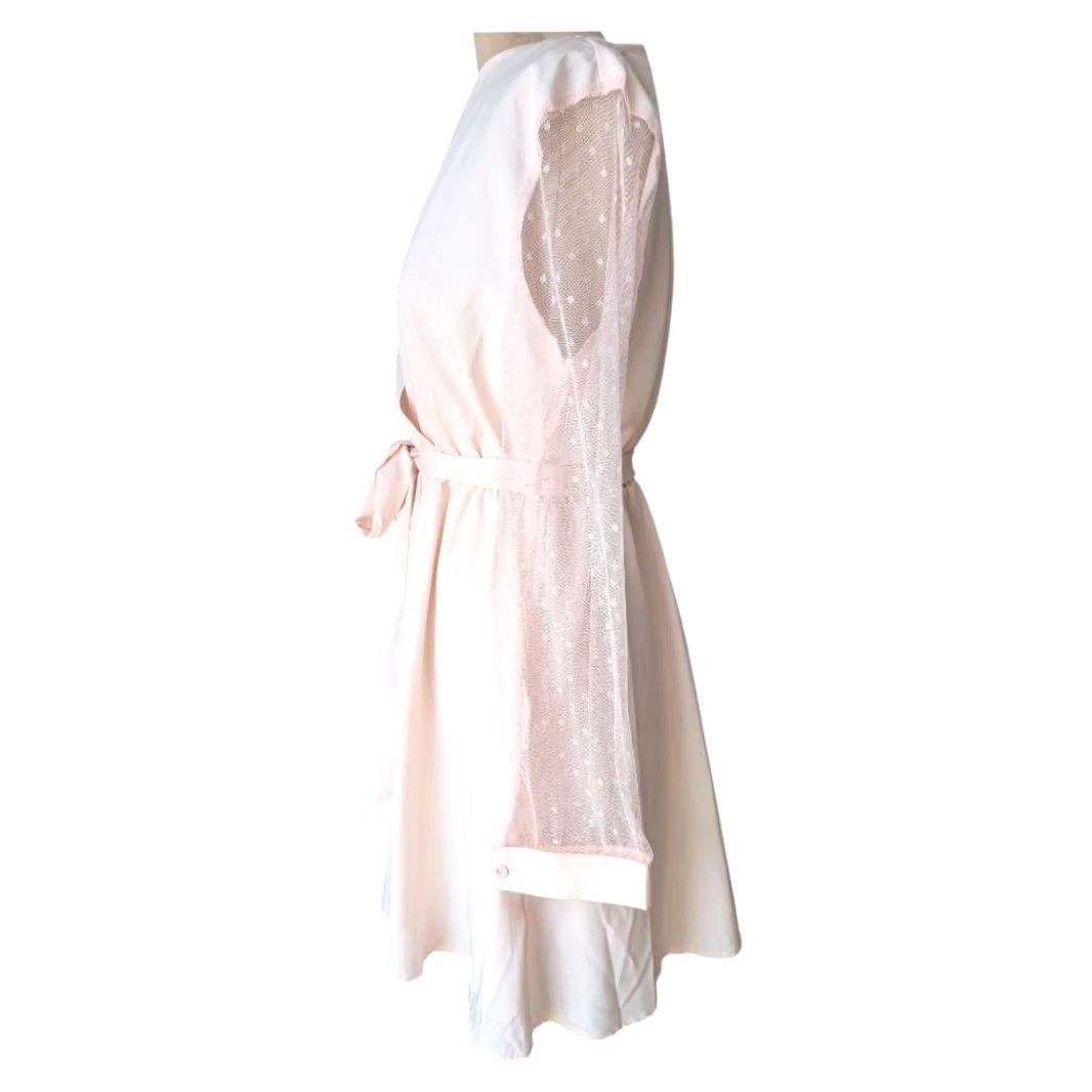 Pinko Pale Pastel Pink Wrap Dress Sheer Polka Dot Long Sleeve Women's Size Large EUC Size L / US 10 / IT 46 - 2 Thumbnail
