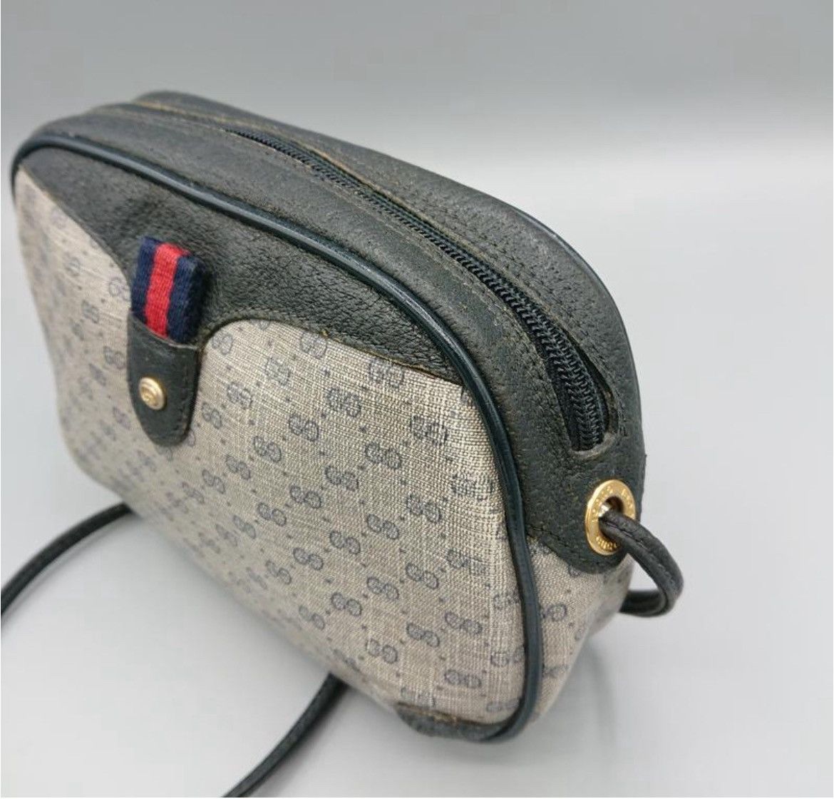 Gucci GUCCI Vintage Sherry Line GG Web PVC Canvas Navy Crossbody Size ONE SIZE - 4 Thumbnail