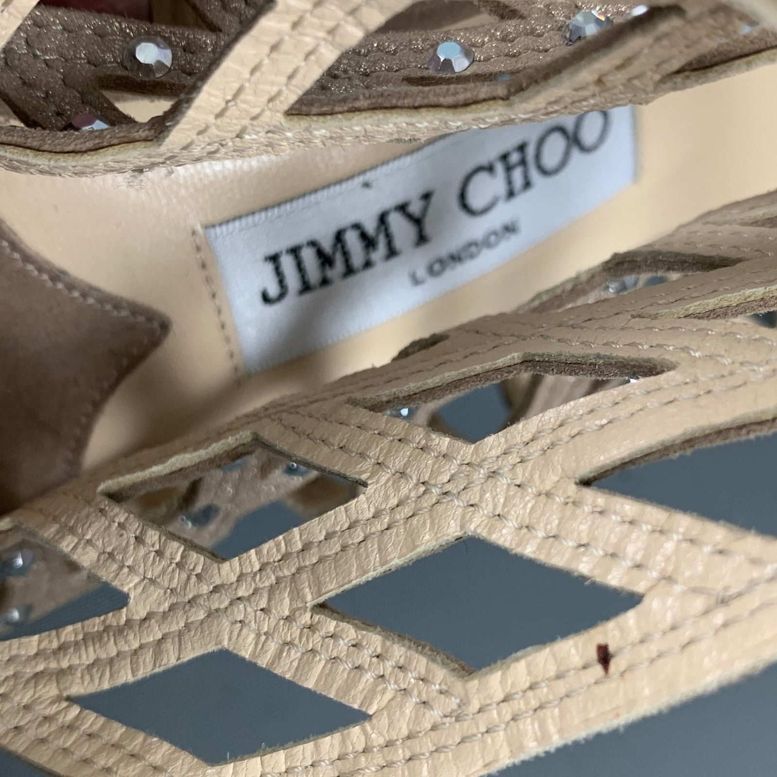 Jimmy Choo JIMMY CHOO 10 Beige Gold Suede Rhinestones Ankle Sandals Size US 10 / IT 40 - 9 Thumbnail