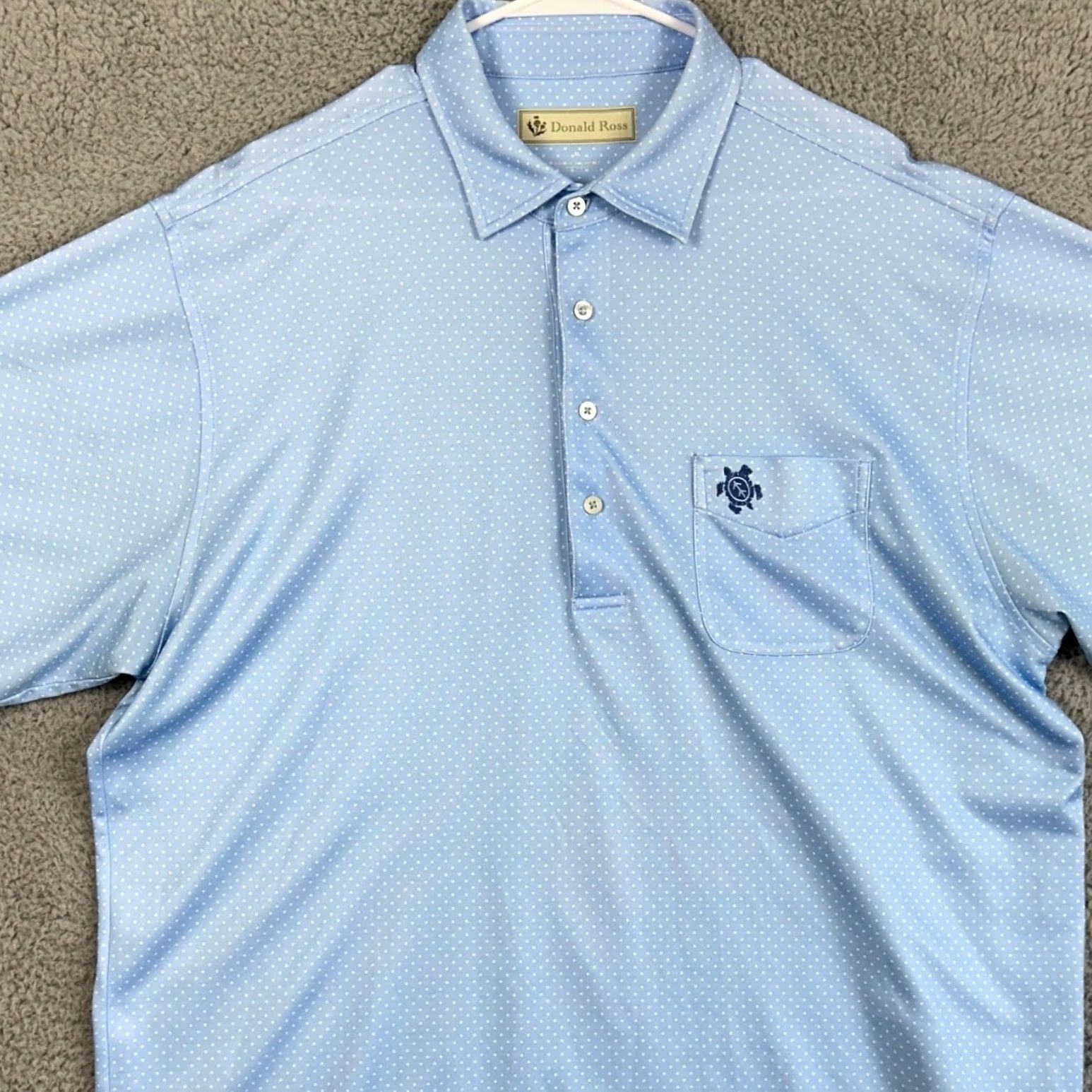 Vintage Donald Ross Polo Shirt Shirt Mens XL Light Blue White Dots Short Sleeve Rugby Pocket Size US XL / EU 56 / 4 - 2 Thumbnail