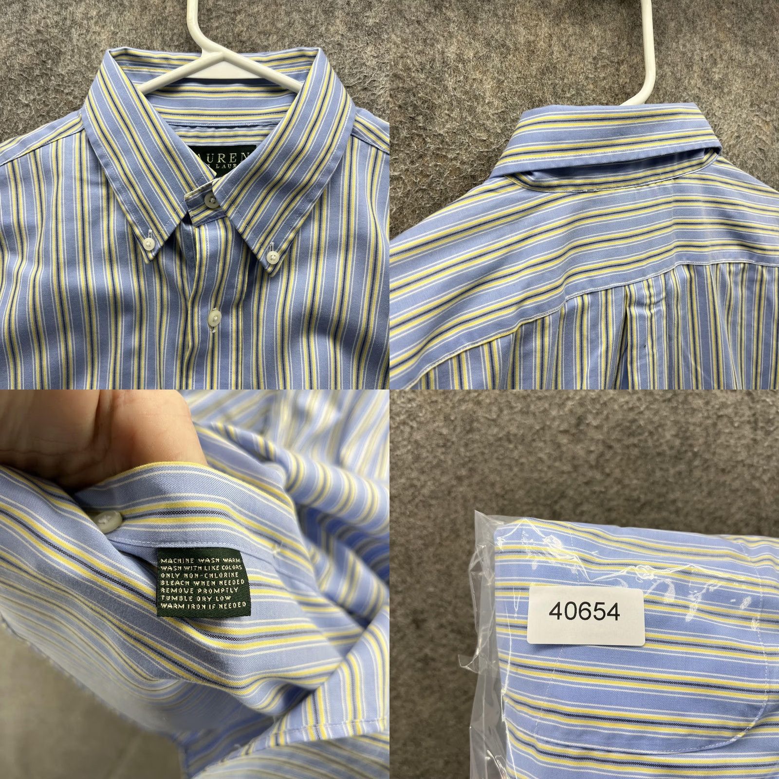 Ralph Lauren Lauren Ralph Lauren Dress Shirt Mens 16 32/33 Blue Stripe Non-Iron Cotton Shirt Men Long Sleeve Button-Down Collar Size 42R - 8 Thumbnail