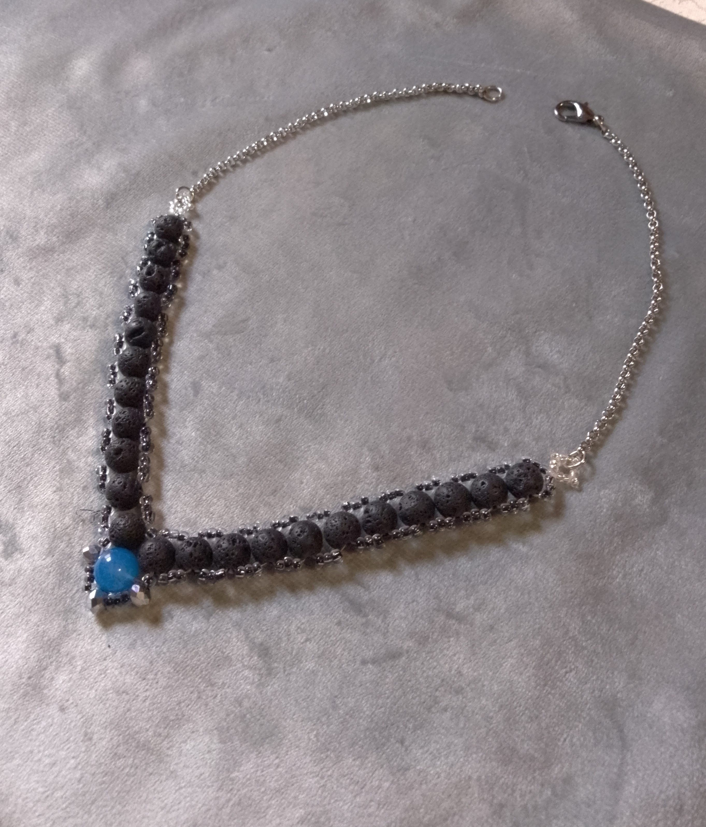 Handmade Black Necklace Natural Etna Lava stones and blue Agate Size ONE SIZE - 7 Thumbnail