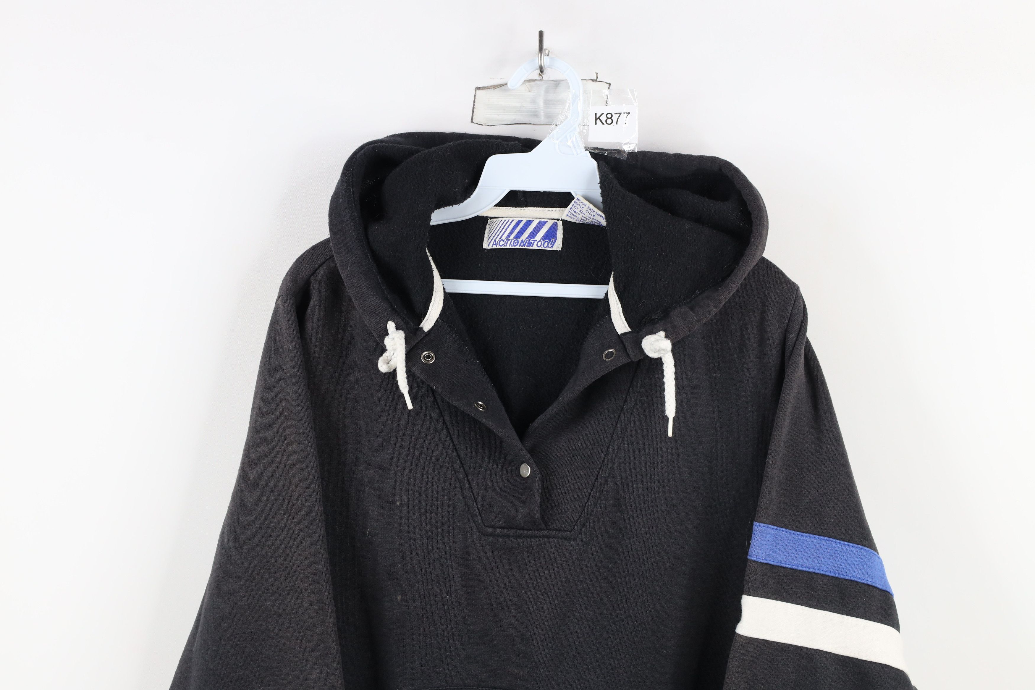 Vintage Vintage 70s 80s Blank Striped Snap Button Hoodie Sweatshirt Size US S / EU 44-46 / 1 - 2 Thumbnail