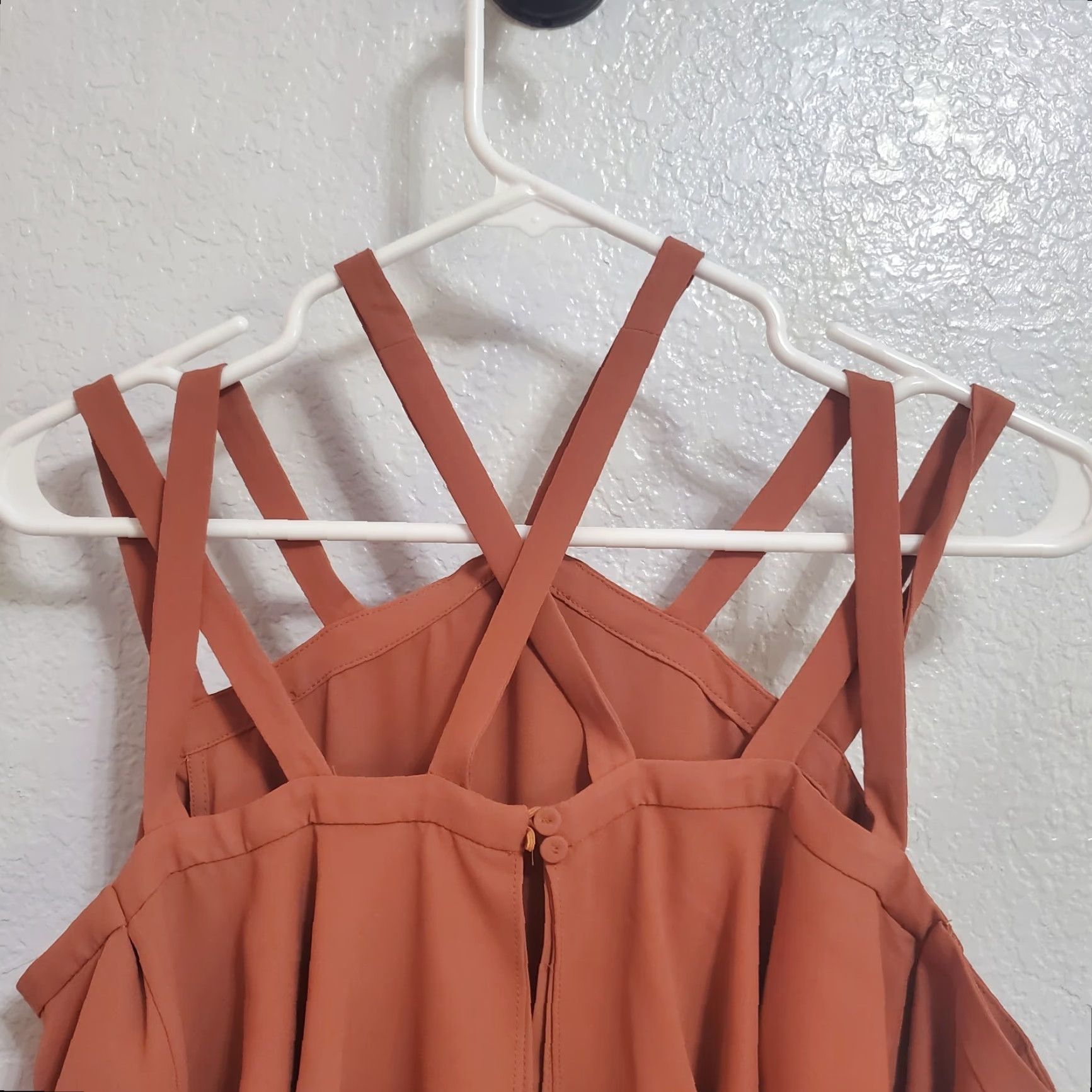 Bcbgmaxazria BCBGMAXAZRIA Womens Dress S Chelsey Cedarwood Cold Shoulder Ruffles Strappy Mini Dress - Terracotta Womens (S) Size S / US 4 / IT 40 - 7 Thumbnail