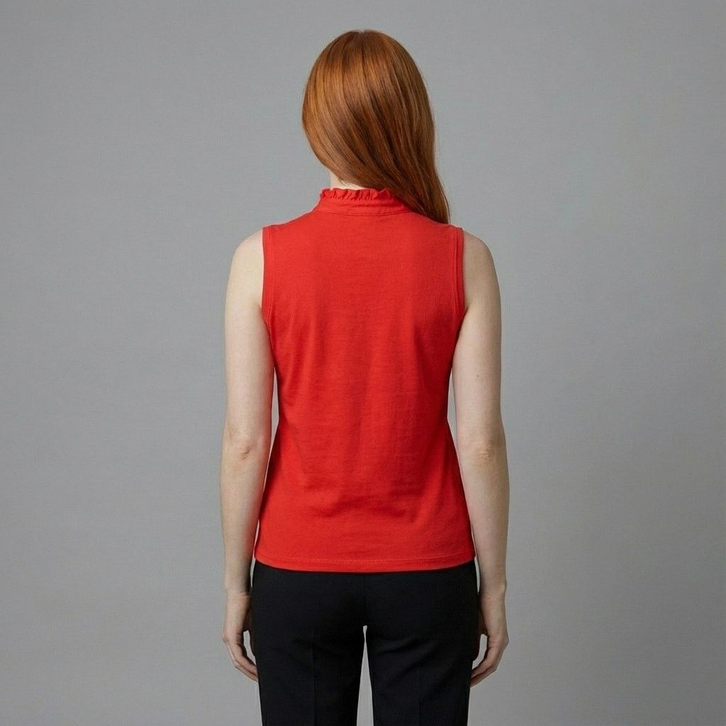 Tory Burch Tory Burch Red Orange Ruffle Sleeveless Polo Top Medium Size M / US 6-8 / IT 42-44 - 4 Thumbnail
