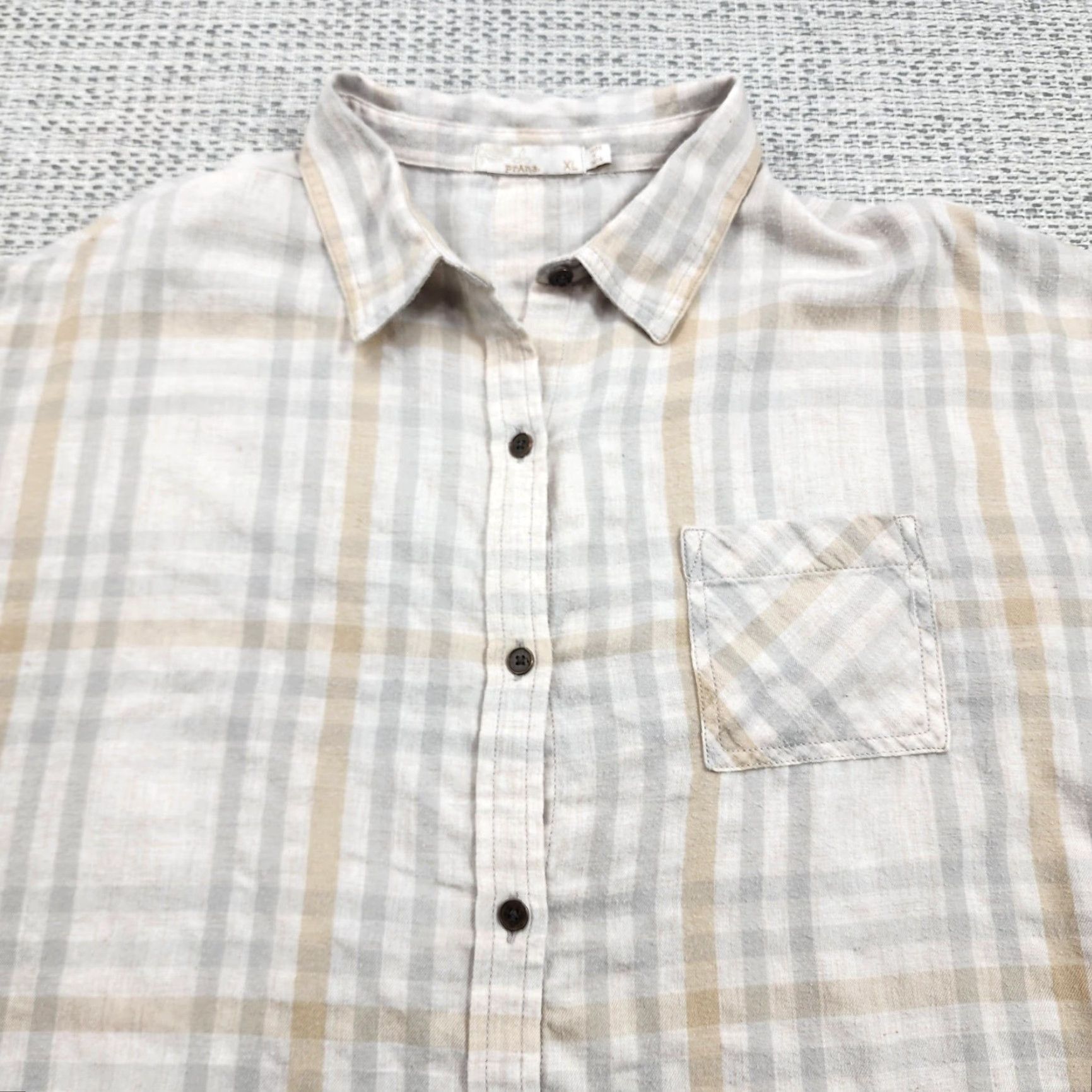 Prana prAna Shirt Womens XL Tan Gray Plaid Flannel Button Down Long Sleeve Organic Size XL / US 12-14 / IT 48-50 - 4 Thumbnail