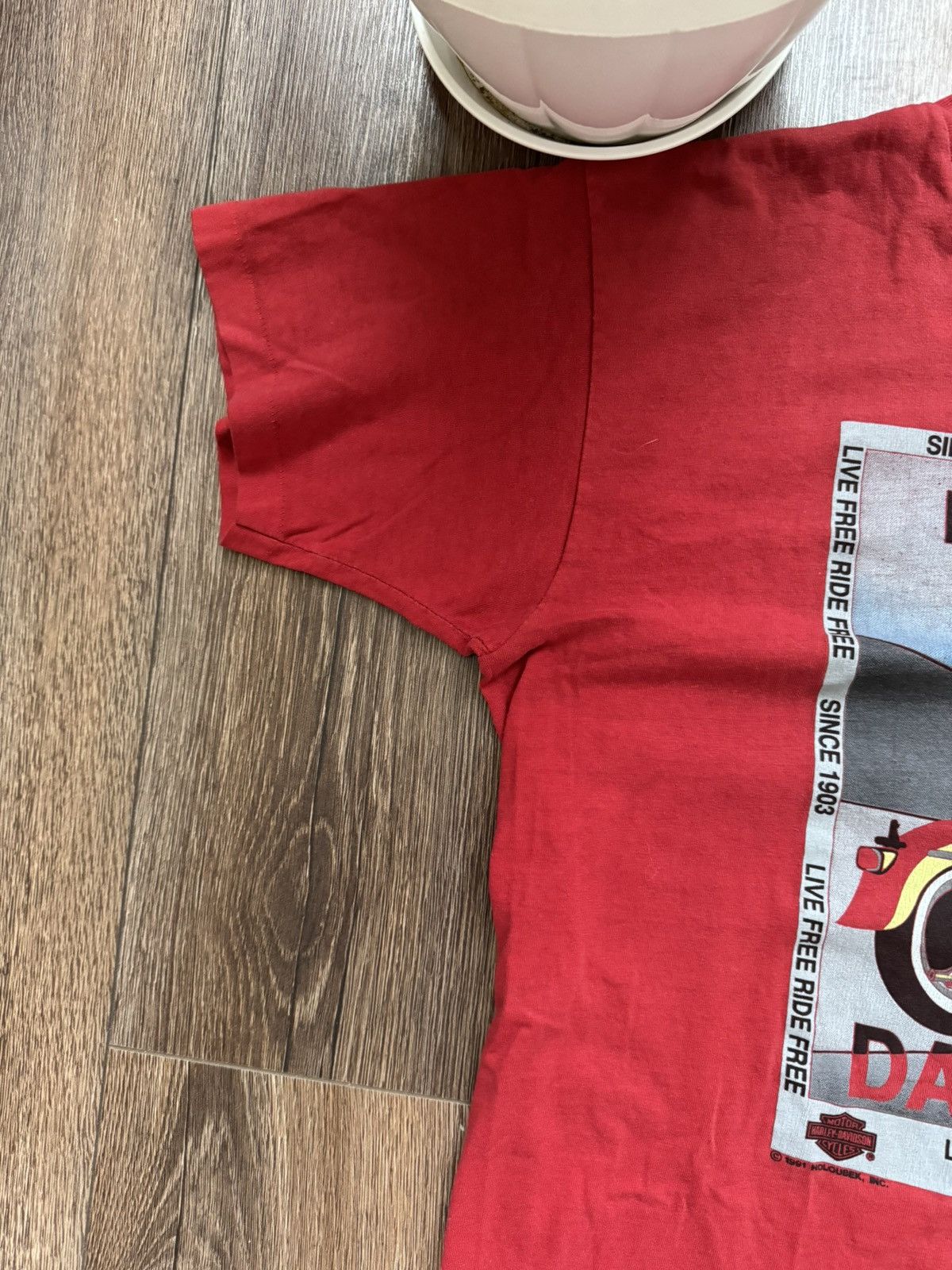 Harley Davidson Vintage Harley Davidson 1991 men’s big logo red t shirt Size US L / EU 52-54 / 3 - 6 Thumbnail
