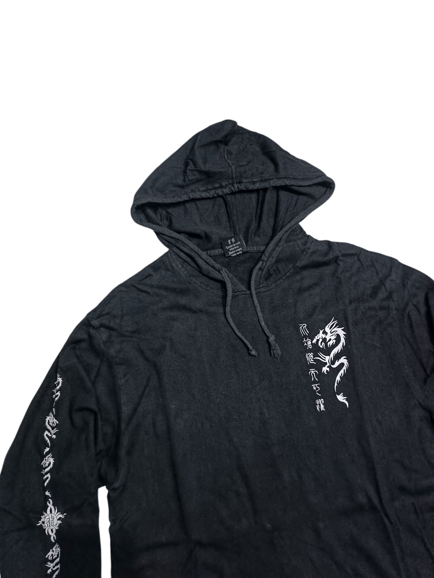 Japanese Brand Vintage Long Sleeve Hoodie T-shirt Thrashed Dragon Poem Size US L / EU 52-54 / 3 - 2 Thumbnail