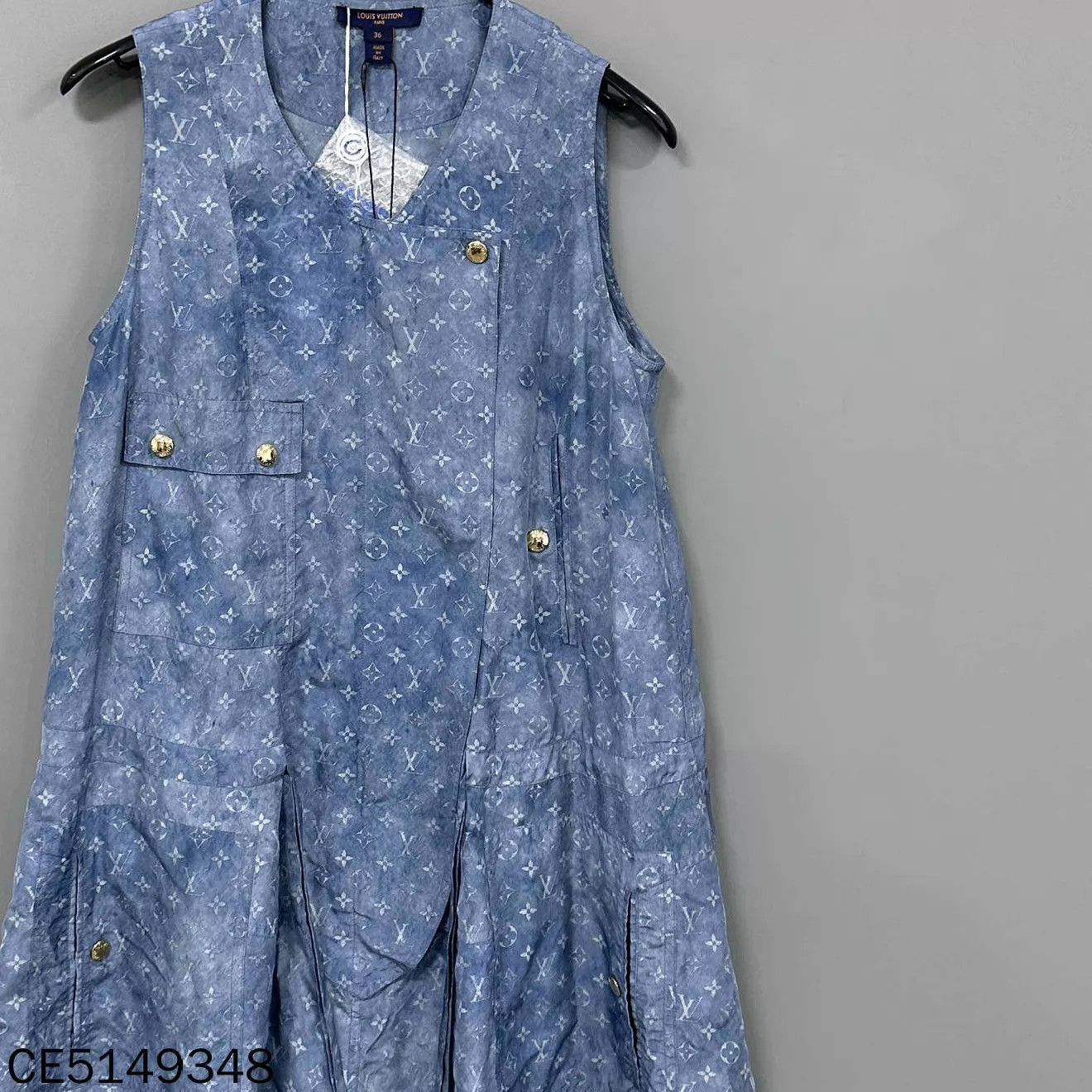 Louis Vuitton LV Blue Sleeveless All Over Print Silk Dress 36 Size XS / US 0-2 / IT 36-38 - 2 Thumbnail