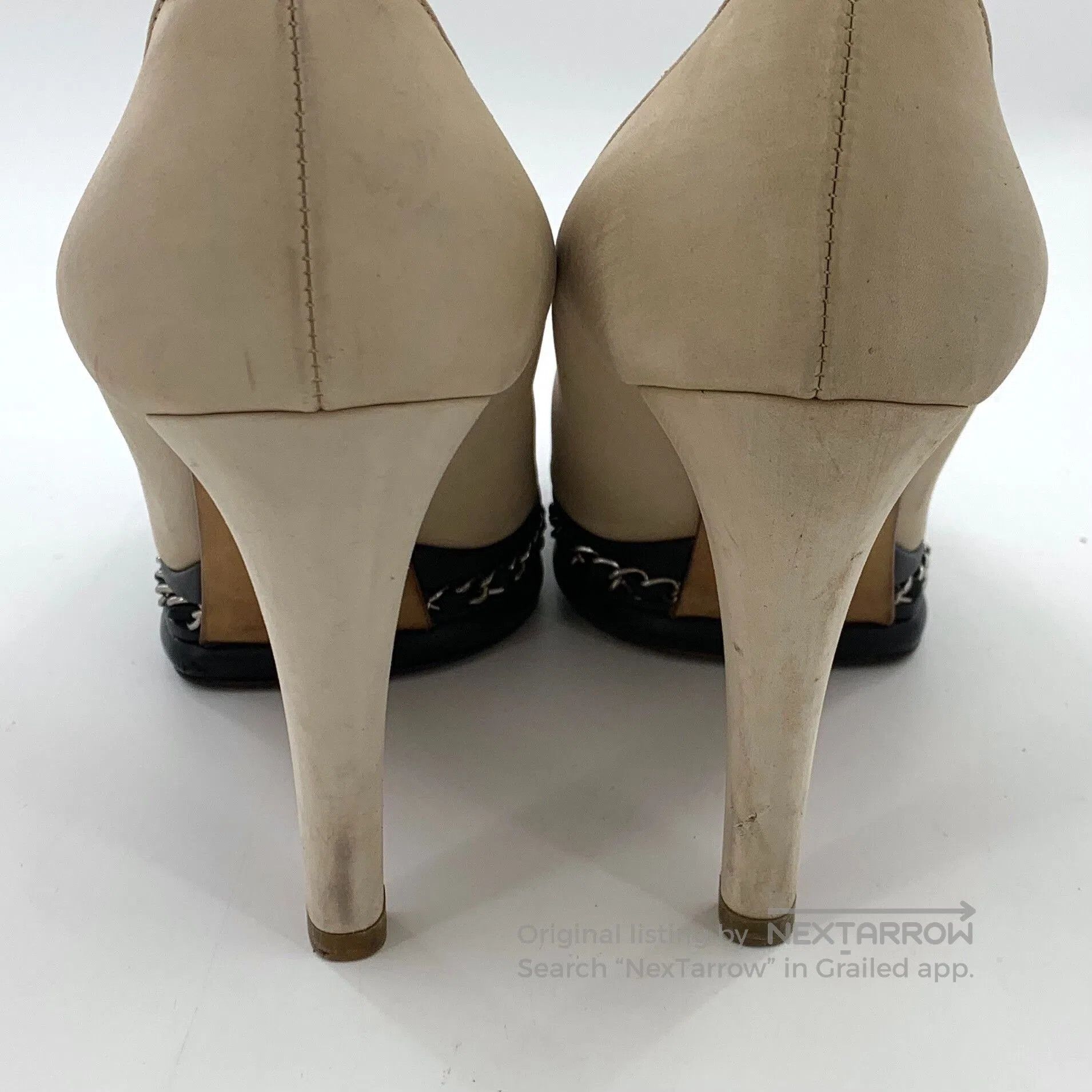 Chanel Chanel Chain Leather Logo Stiletto Heels. Size US 7 / IT 37 - 8 Thumbnail