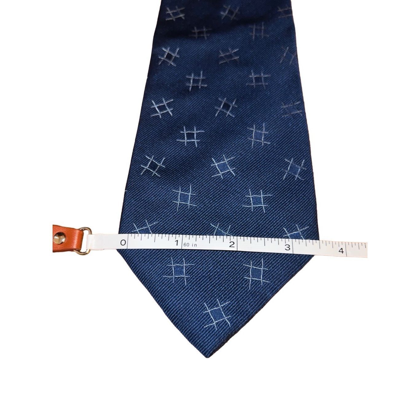 Paul Stuart Paul Stuart Navy Tick Tack Toe Print 100% Silk Handmade Neck Size ONE SIZE - 2 Thumbnail