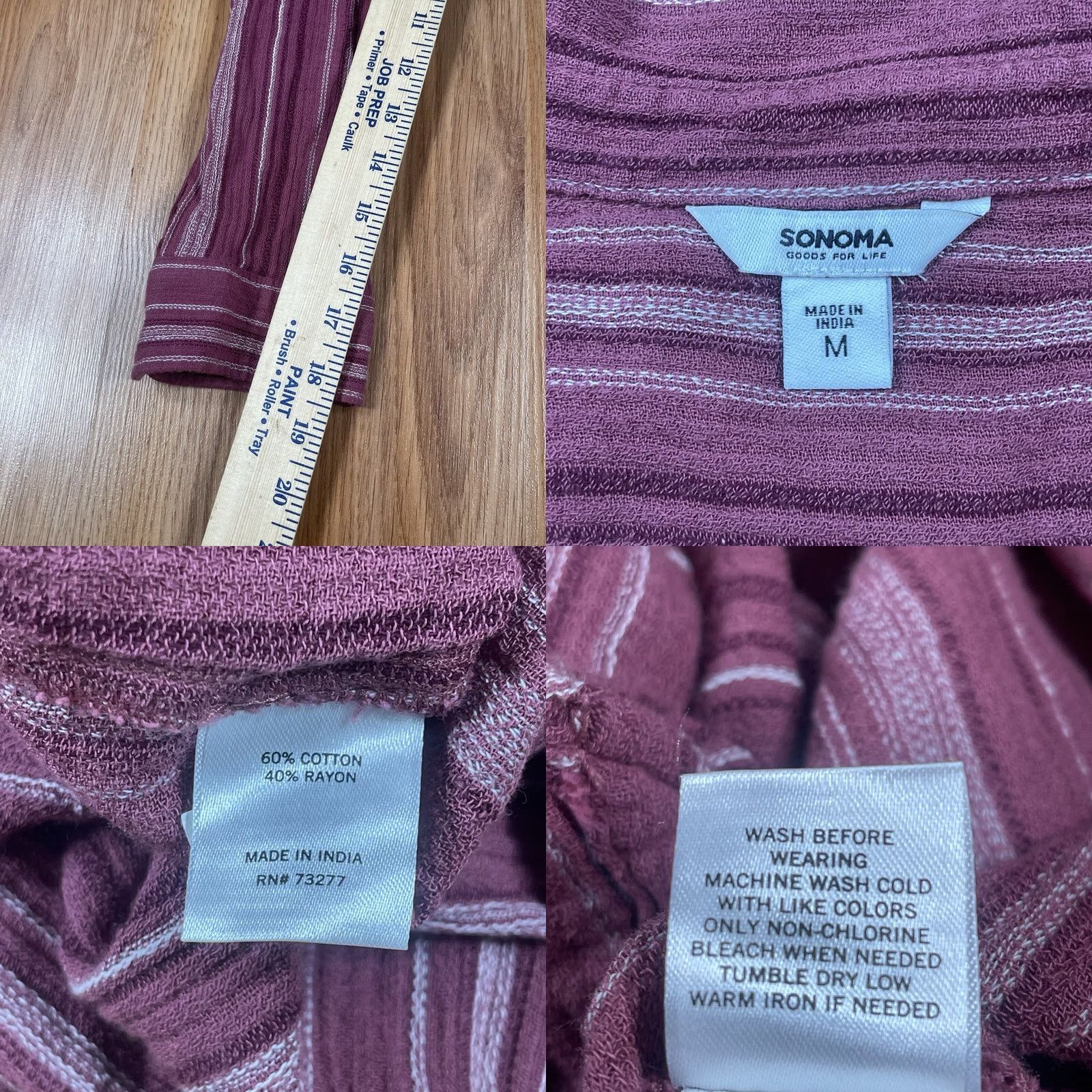 Vintage Sonoma Top Womens M Medium Striped Tunic Blouse Long Sleeve Shirt Cotton Rayon Blended Red Womens Shirt Tunic Blouse Casual V-Neck/Regular Fit - Size M / US 6-8 / IT 42-44 - 8 Thumbnail