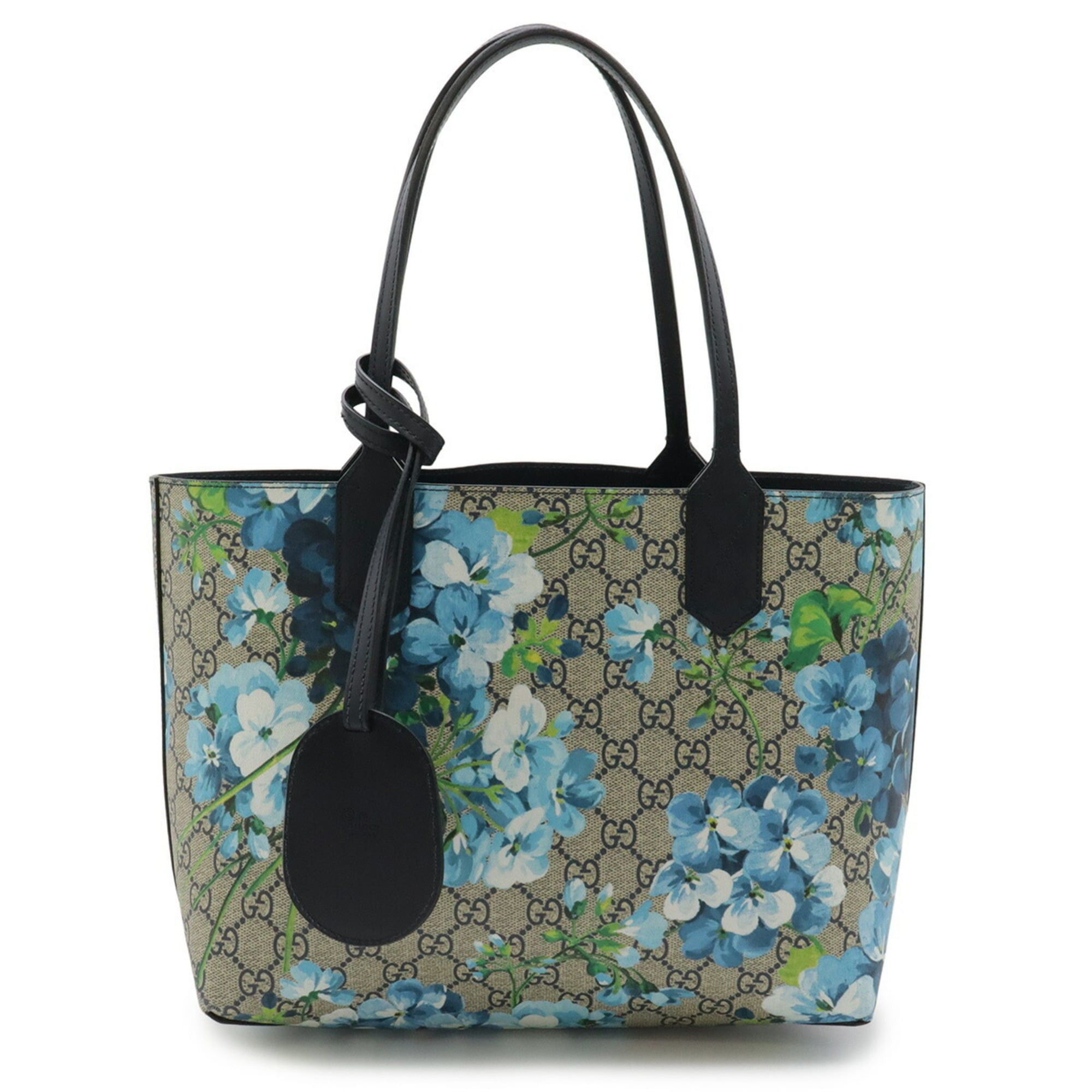 GUCCI GG Blooms Supreme Reversible Small Tote/Shoulder Bag in Beige and Blue Leather (546323)
